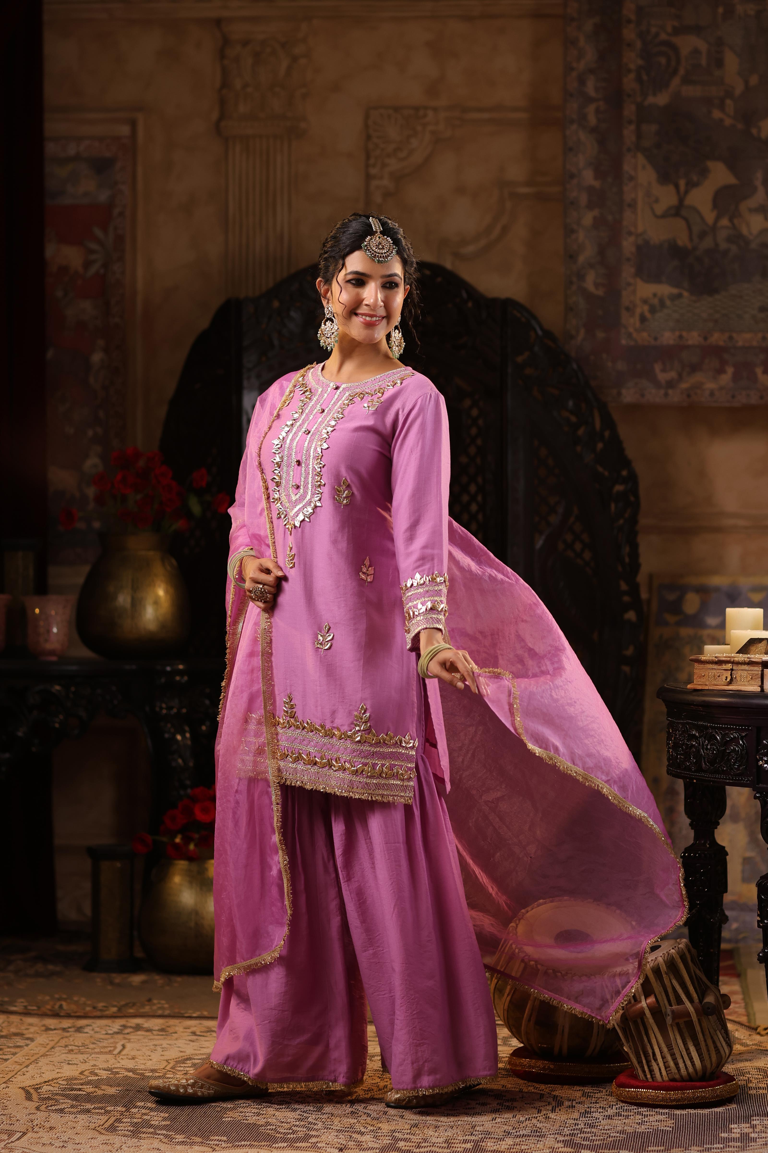 Mauve Chanderi Silk Gota-Dori Work Sharara Set