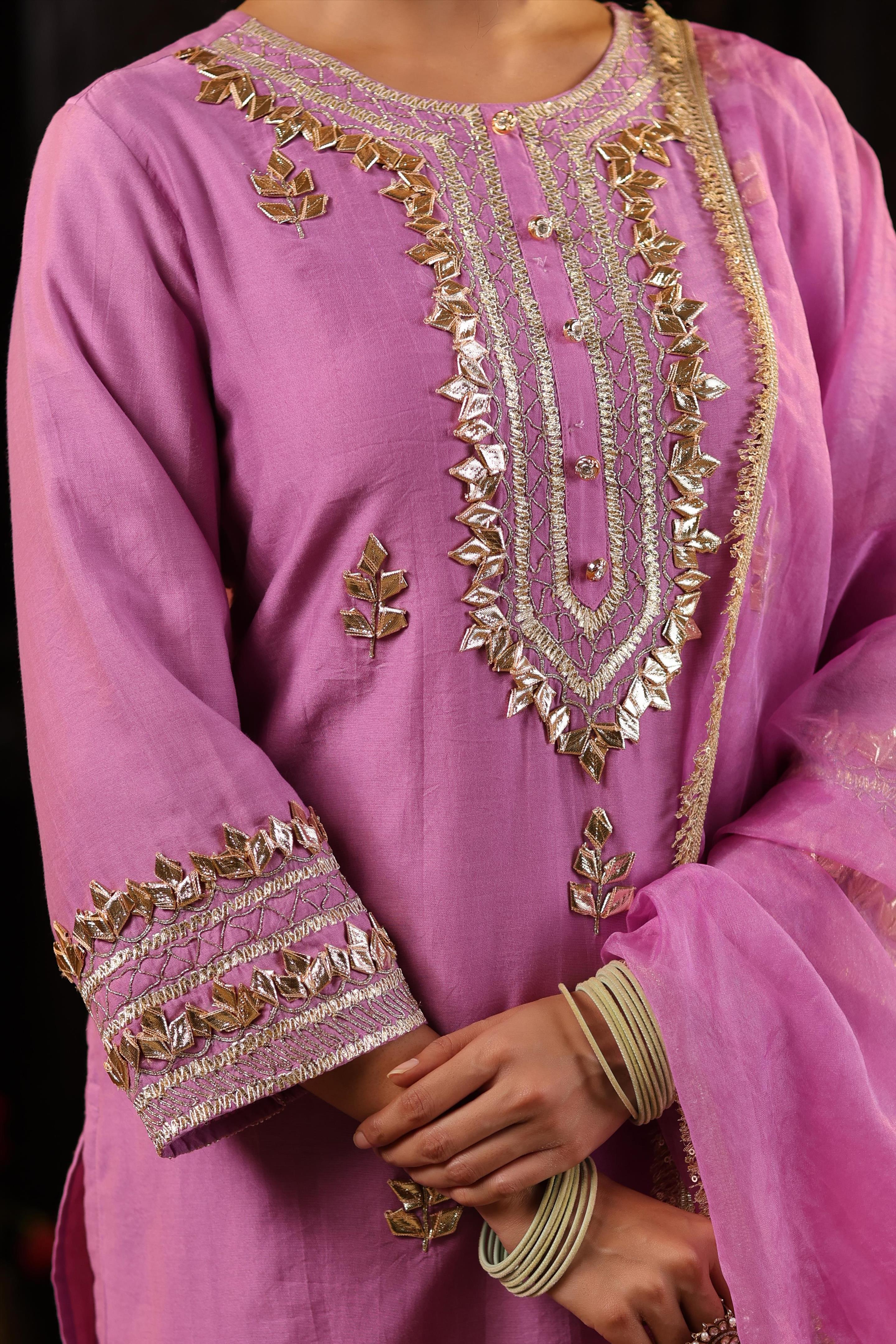 Mauve Chanderi Silk Gota-Dori Work Sharara Set