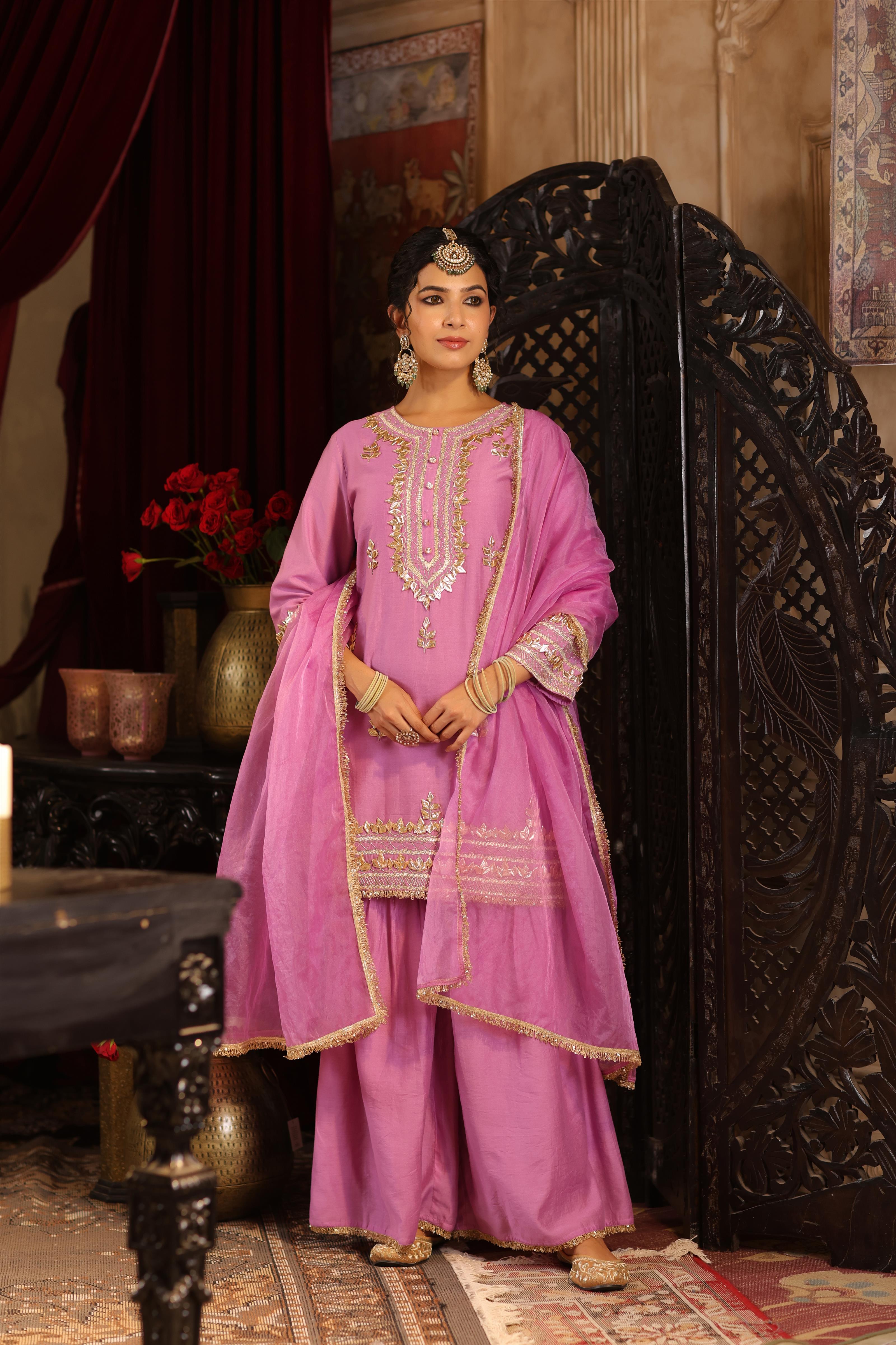 Mauve Chanderi Silk Gota-Dori Work Sharara Set