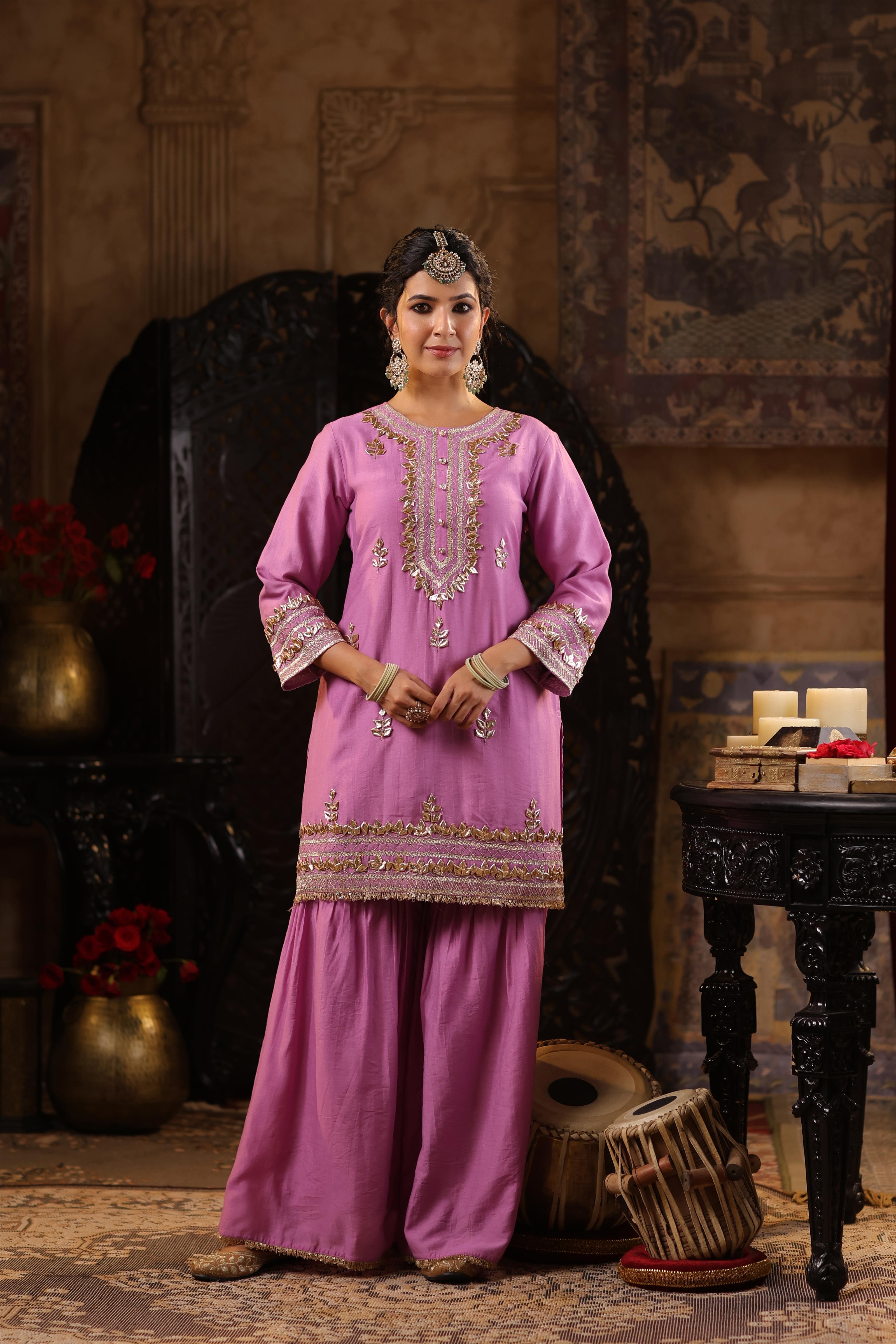 Mauve Chanderi Silk Gota-Dori Work Sharara Set