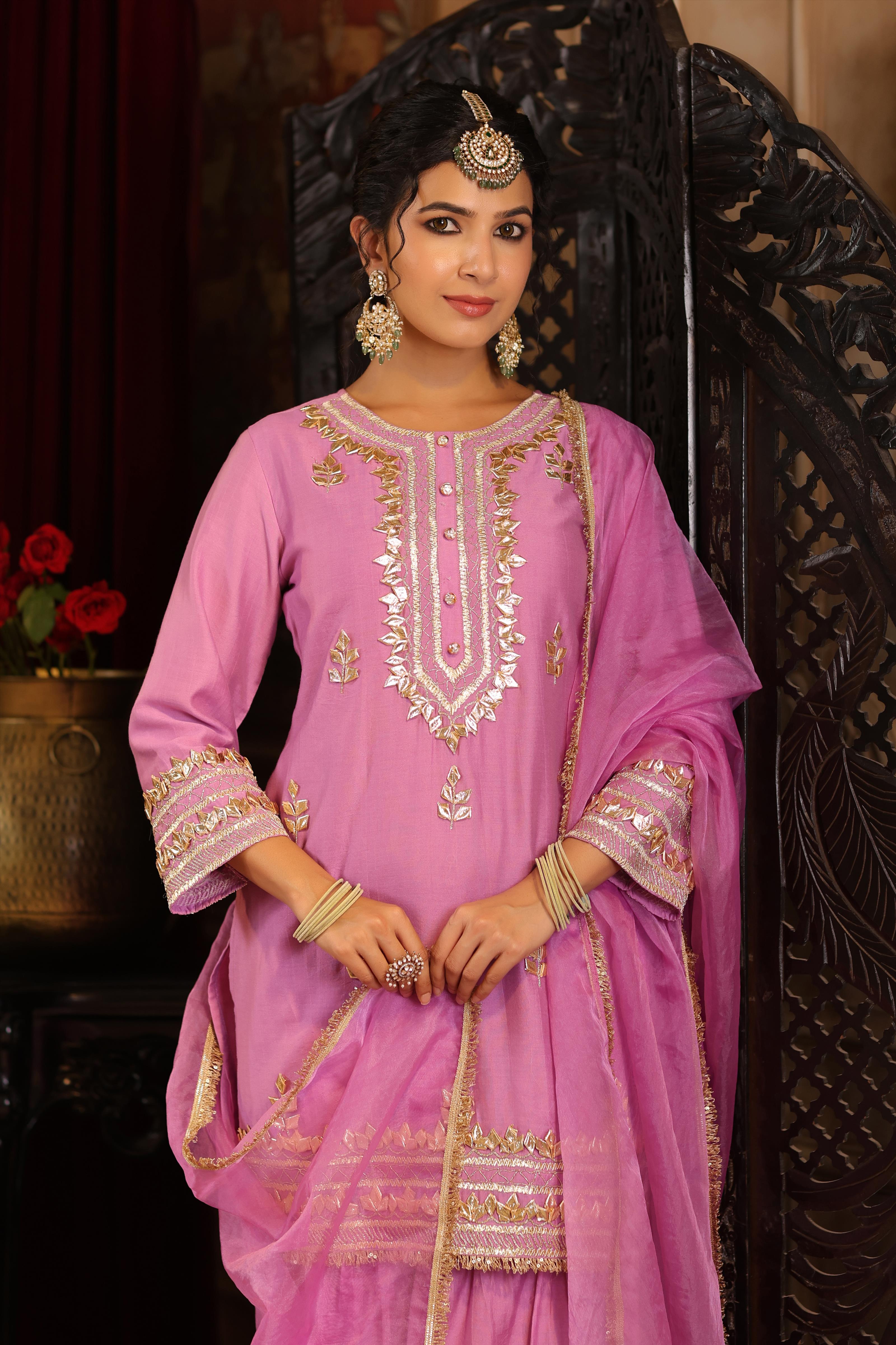 Mauve Chanderi Silk Gota-Dori Work Sharara Set