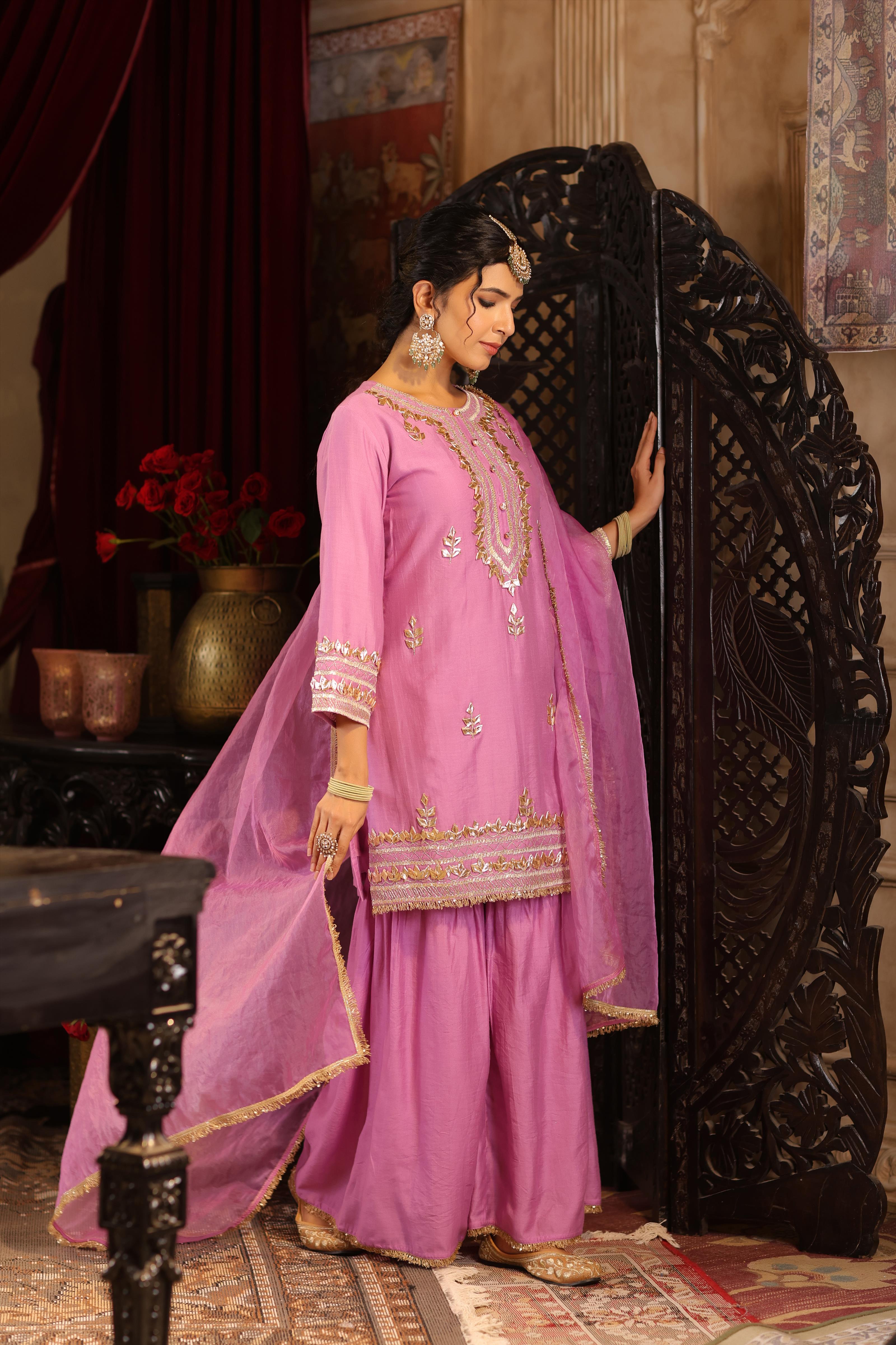 Mauve Chanderi Silk Gota-Dori Work Sharara Set