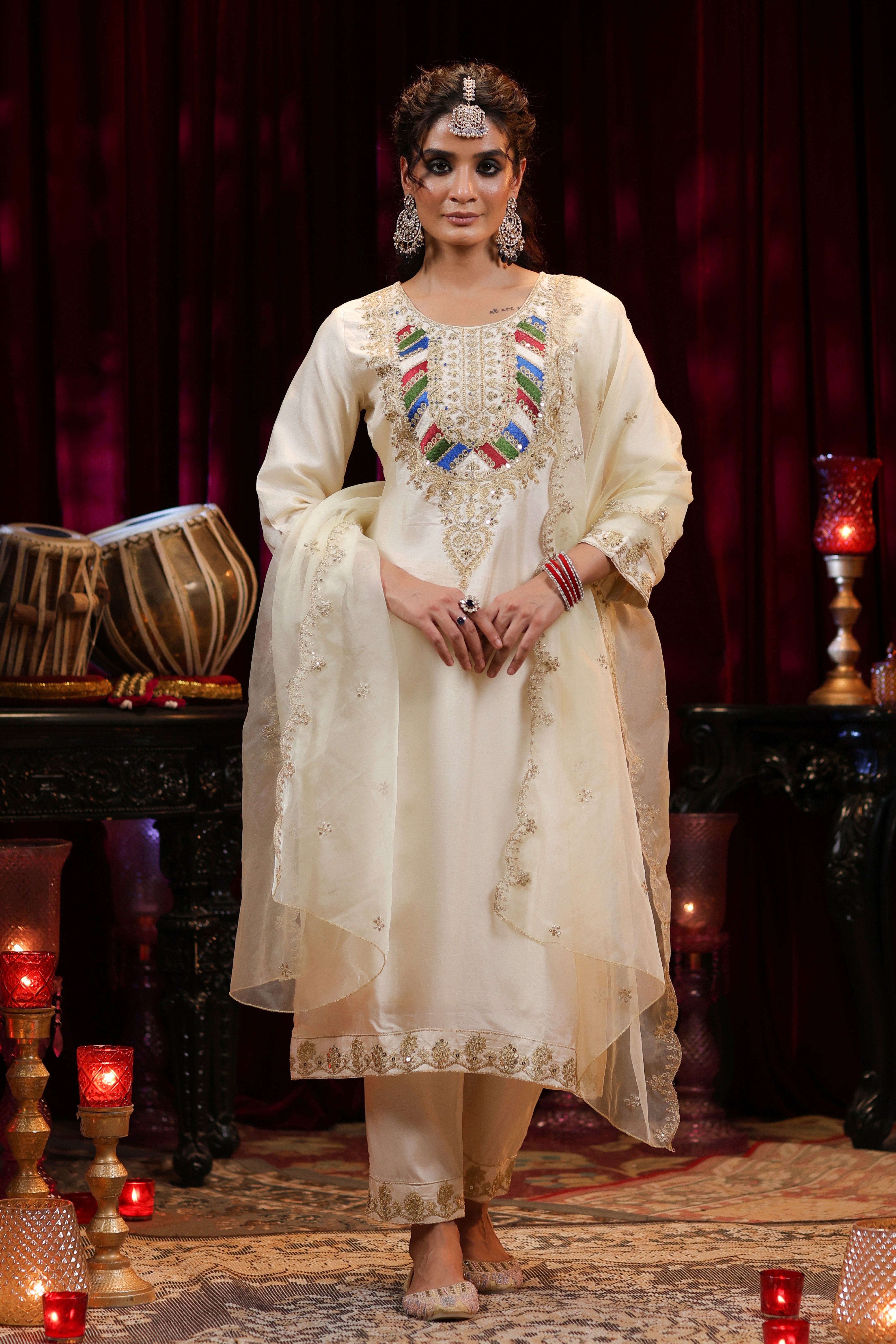 Ivory Dupion Silk Dori & Sequin Embroidered Suit Set