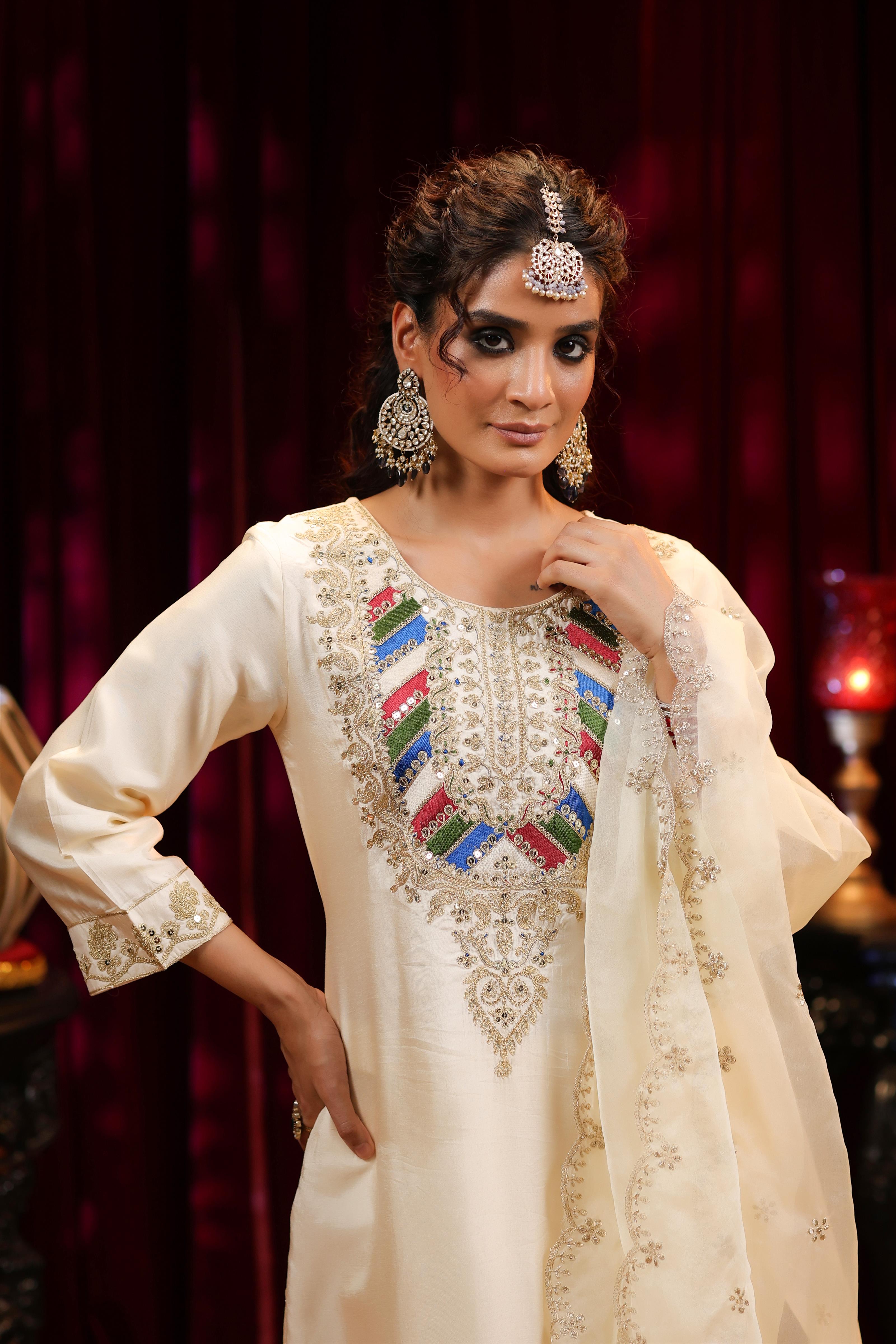 Ivory Dupion Silk Dori & Sequin Embroidered Suit Set