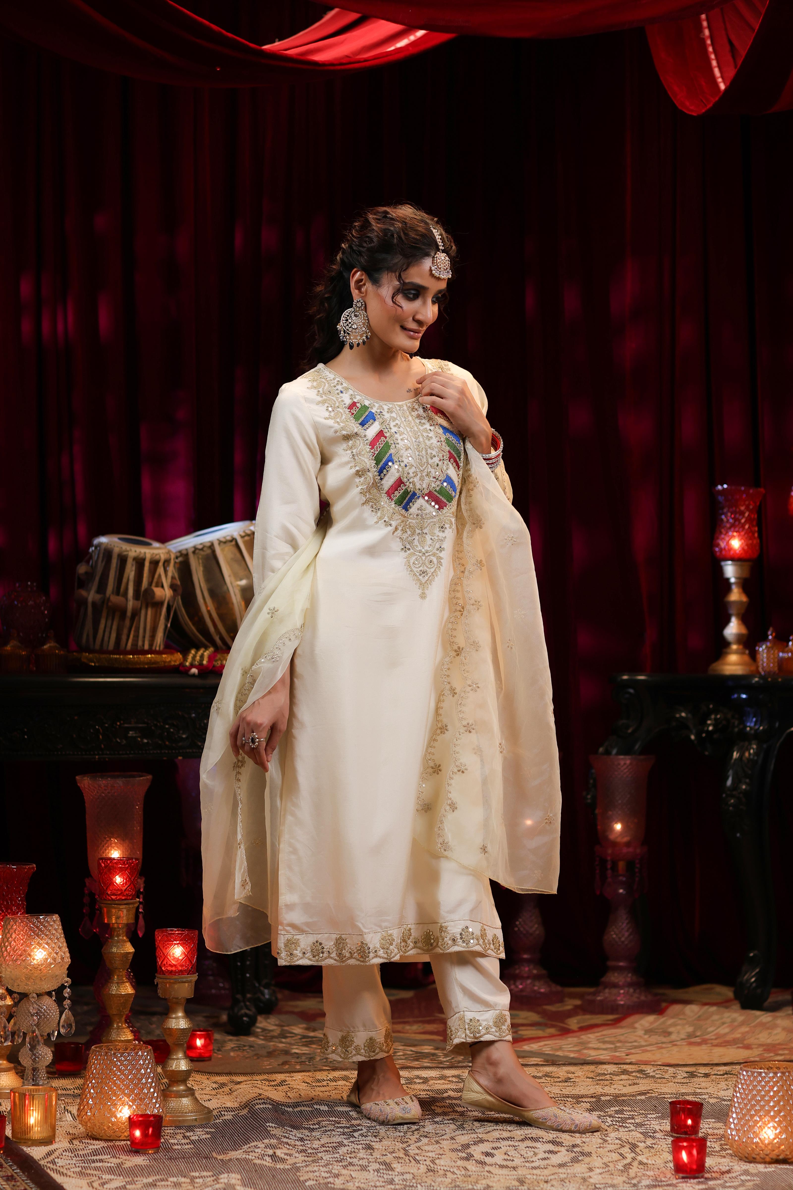 Ivory Dupion Silk Dori & Sequin Embroidered Suit Set