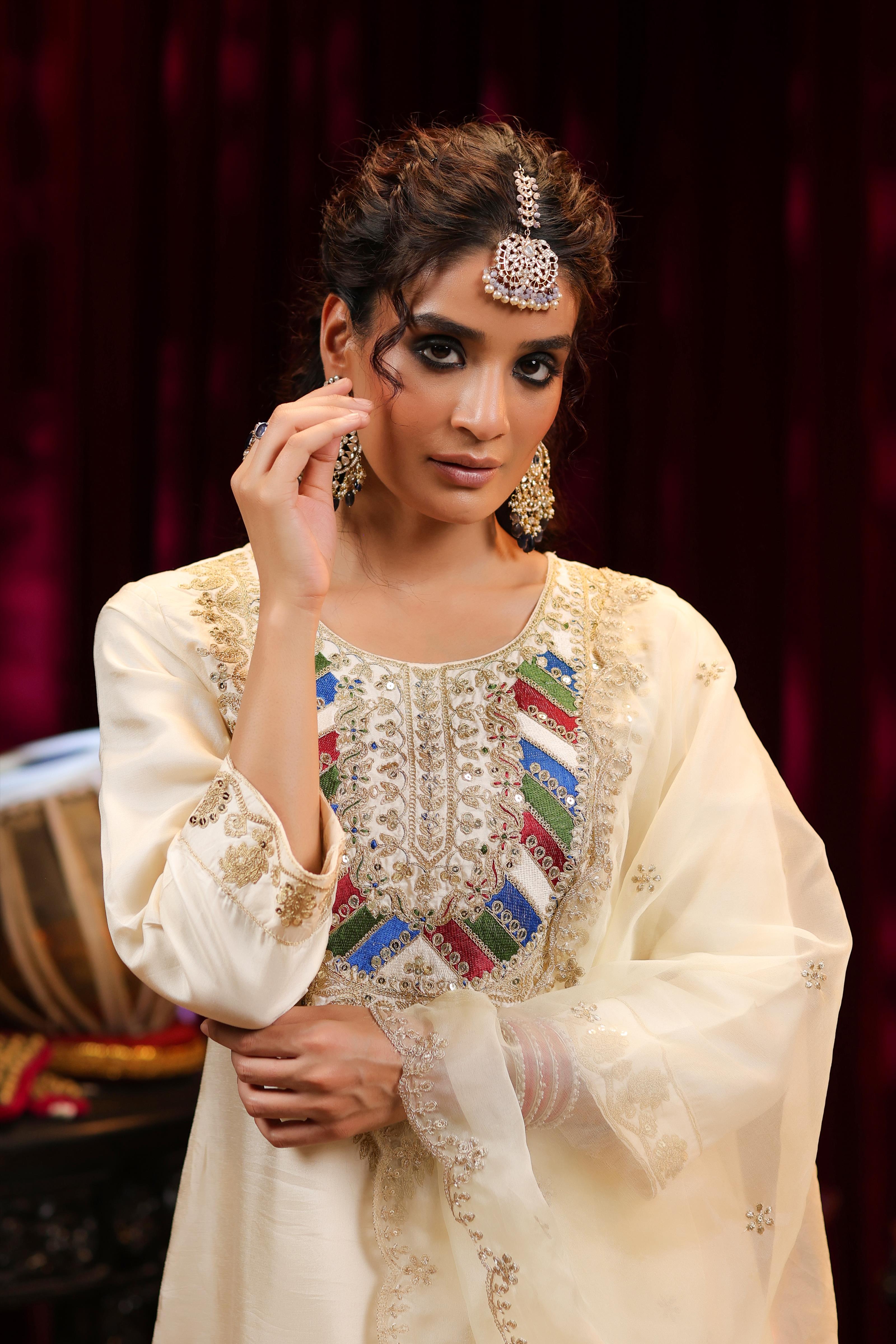 Ivory Dupion Silk Dori & Sequin Embroidered Suit Set