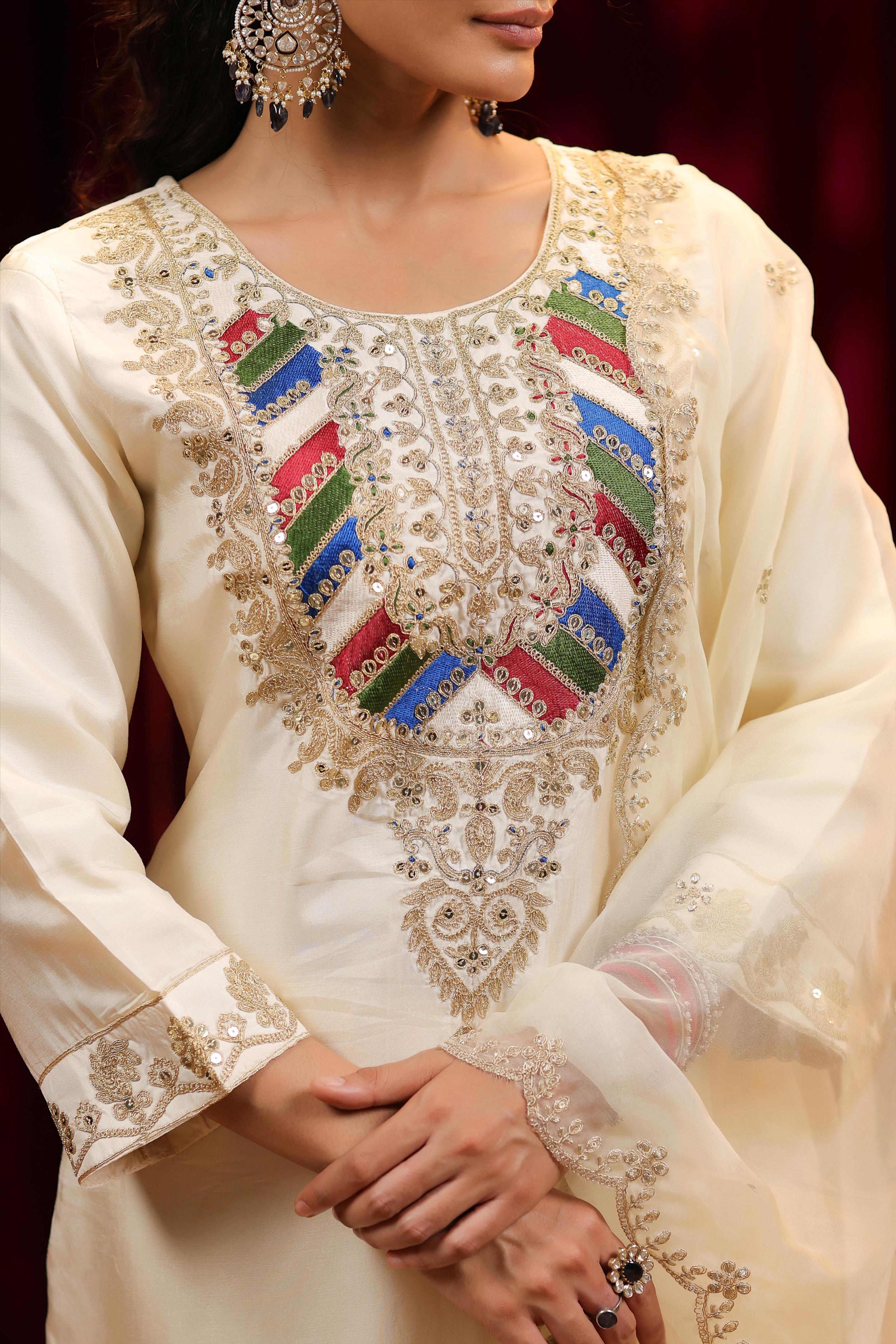 Ivory Dupion Silk Dori & Sequin Embroidered Suit Set