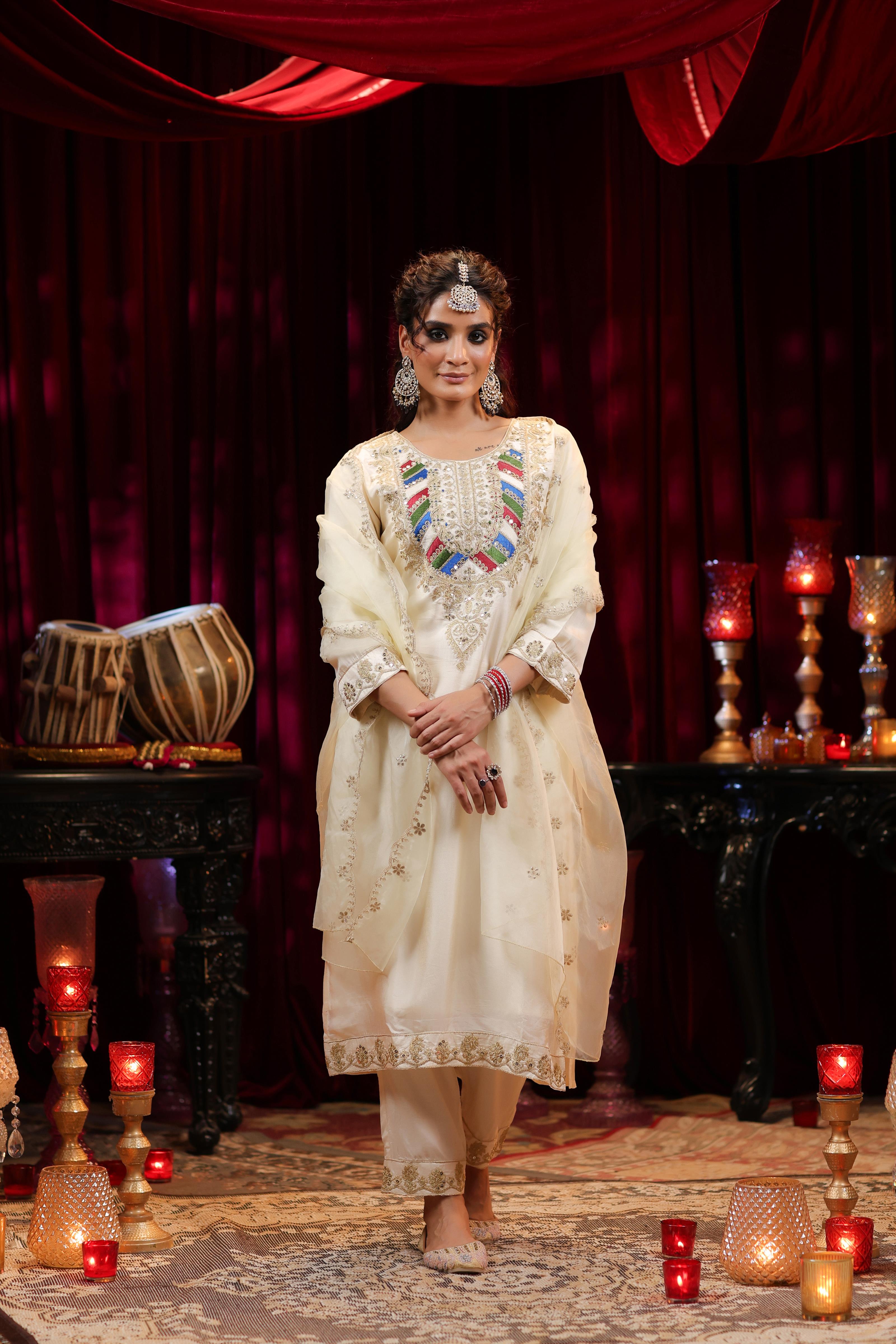 Ivory Dupion Silk Dori & Sequin Embroidered Suit Set