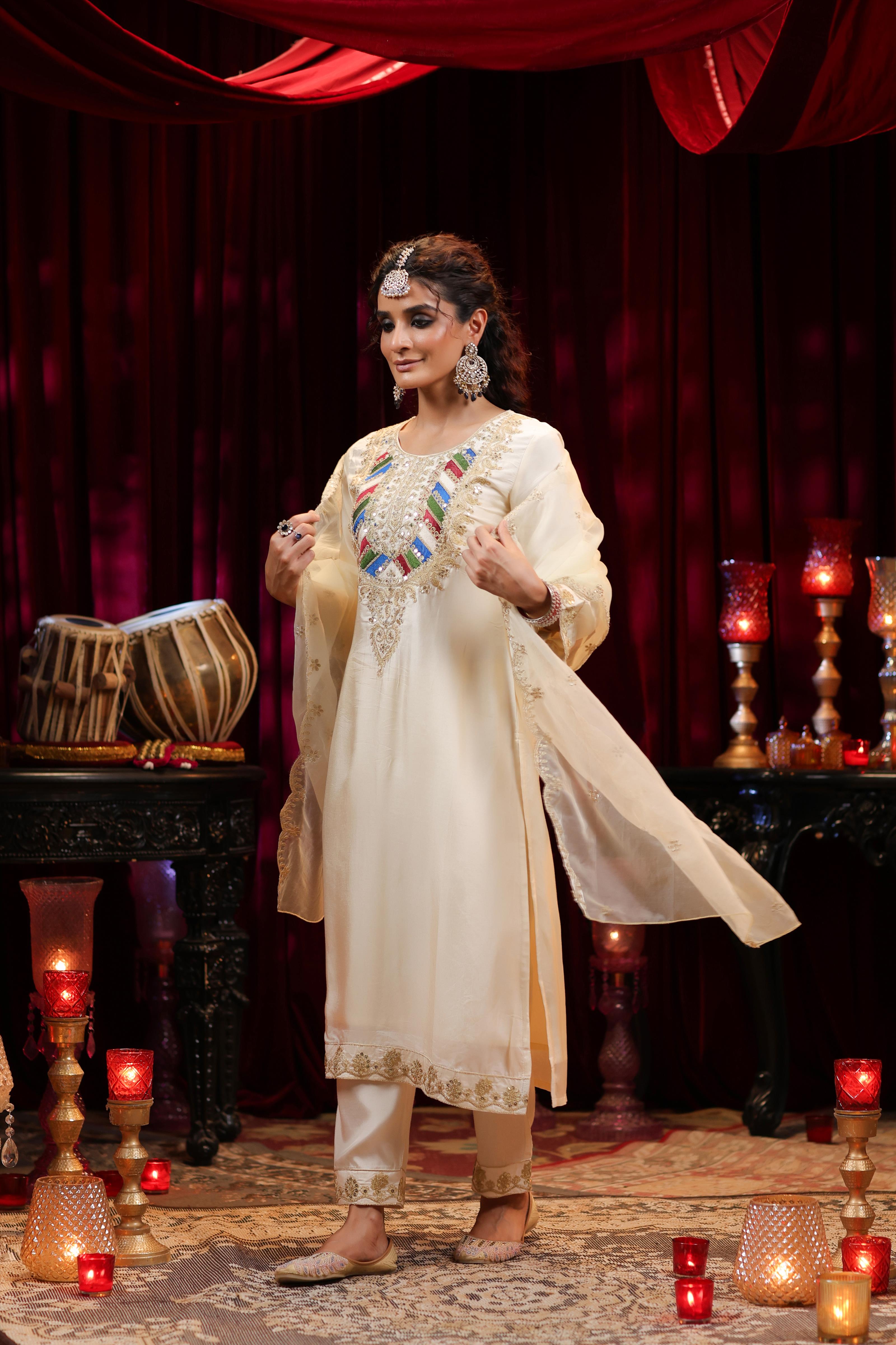 Ivory Dupion Silk Dori & Sequin Embroidered Suit Set