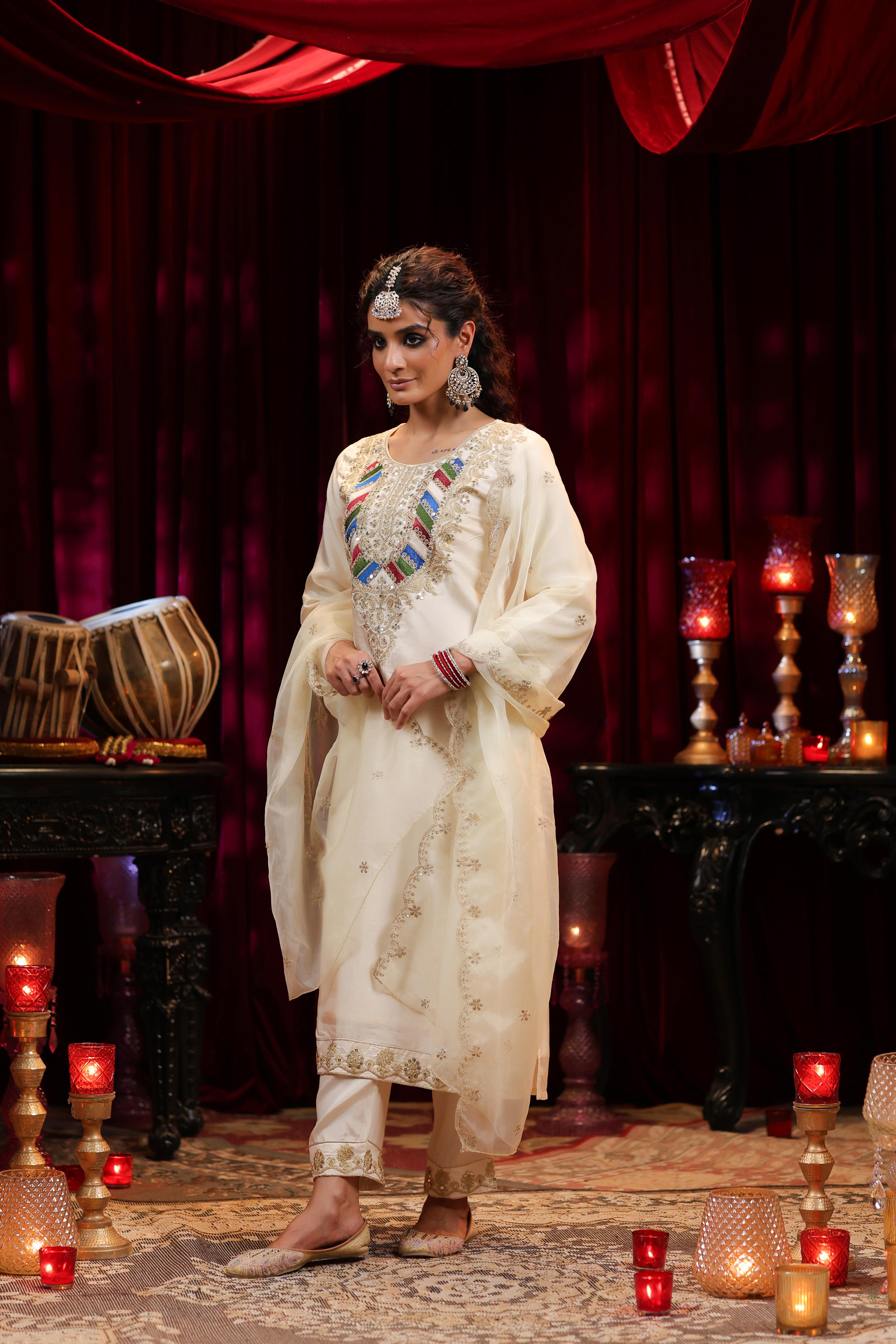 Ivory Dupion Silk Dori & Sequin Embroidered Suit Set