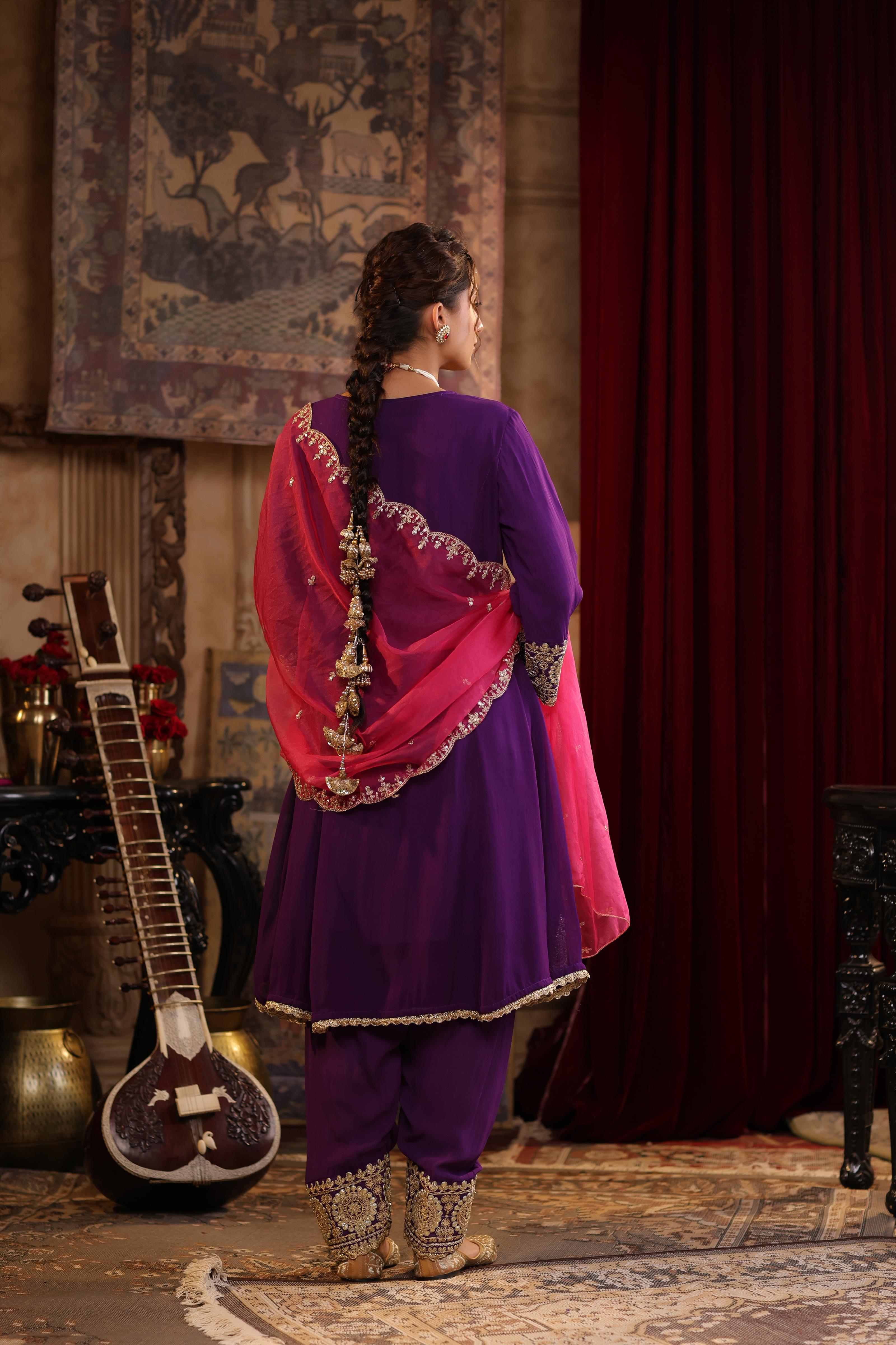 Purple-Fuchsia Georgette Dori-Gota Work Anarkali Set