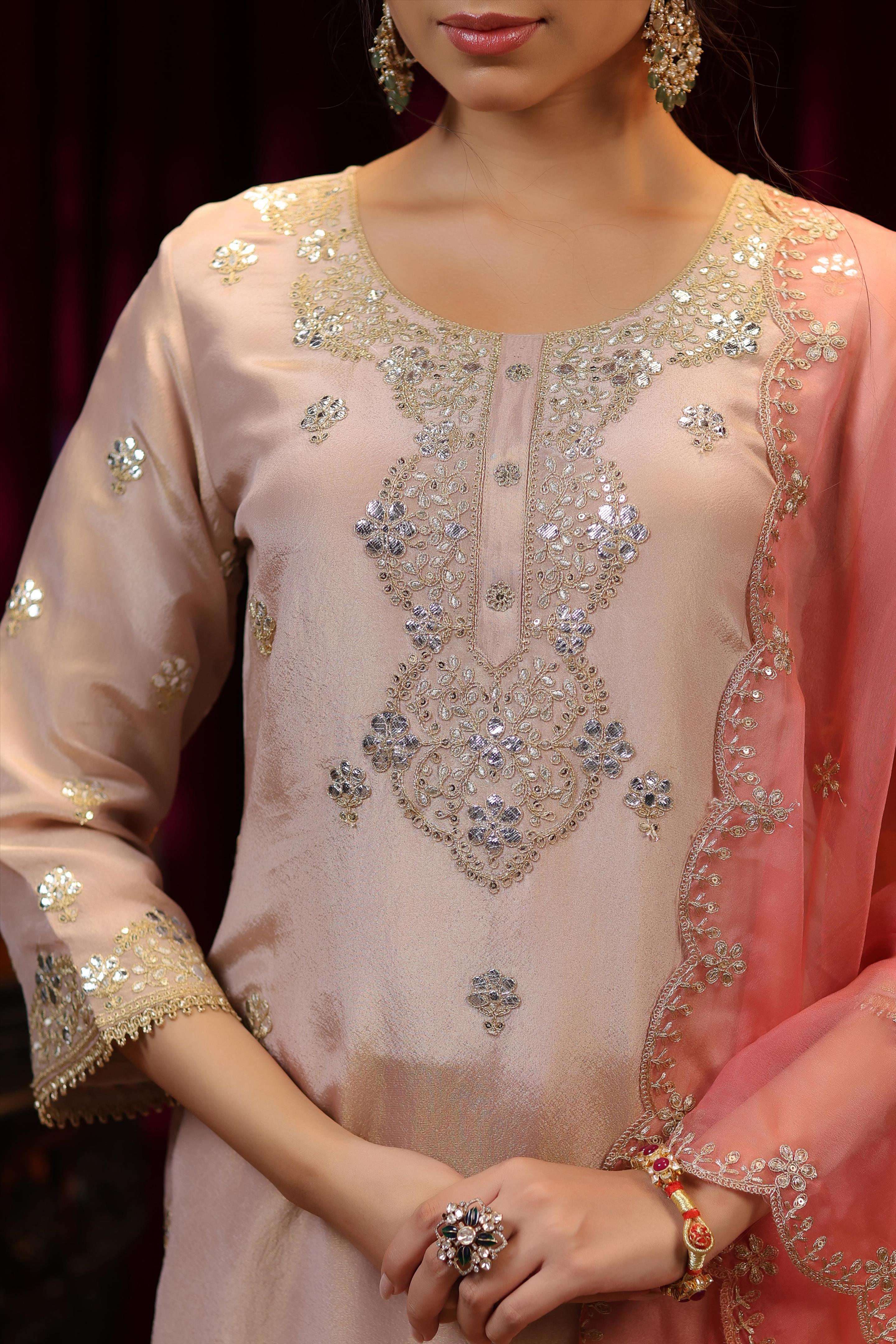 Rose Pink Shimmer Organza Dori-Gota Work Sharara Set