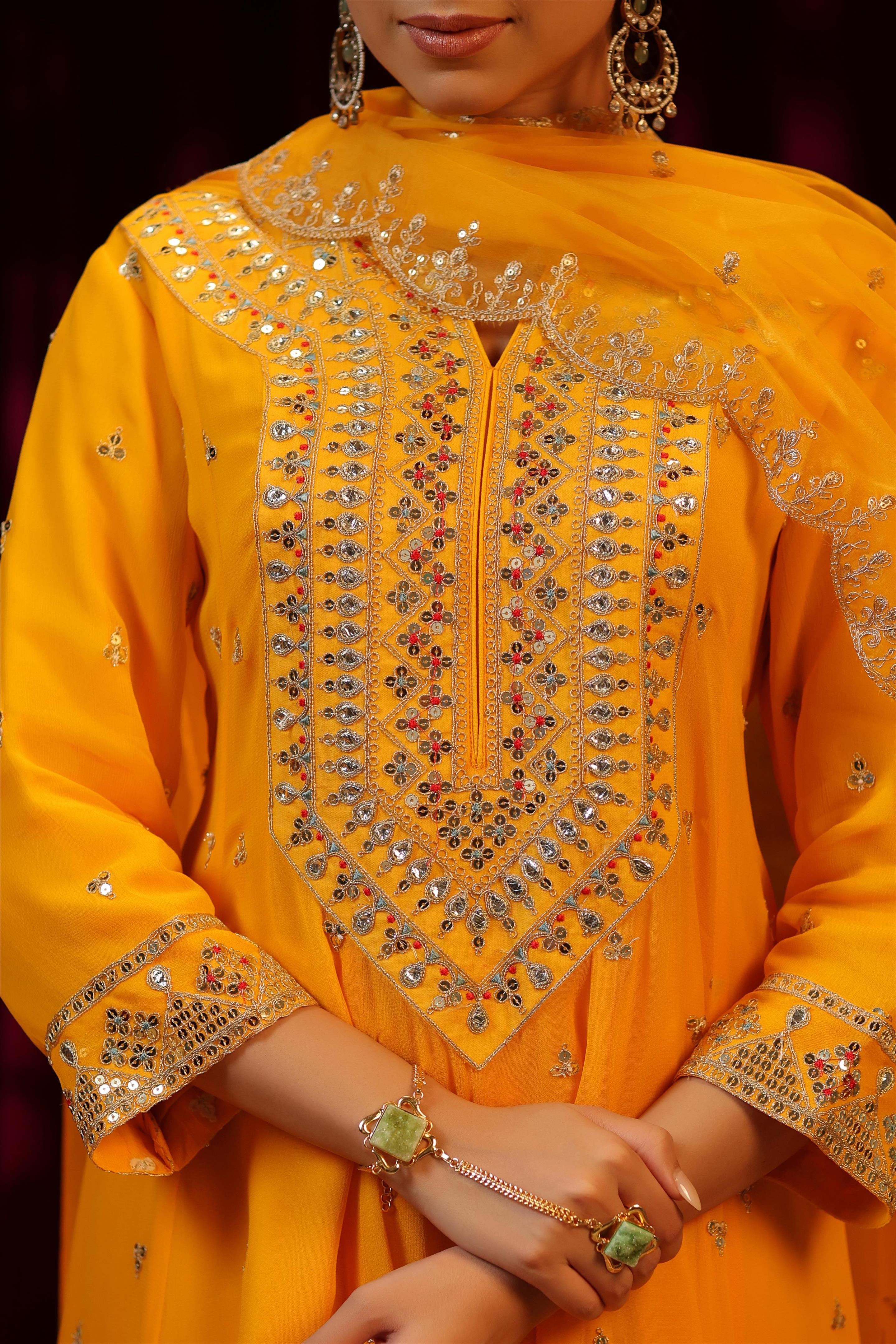 Yellow Georgette Dori-Sequin Work Anarkali Set