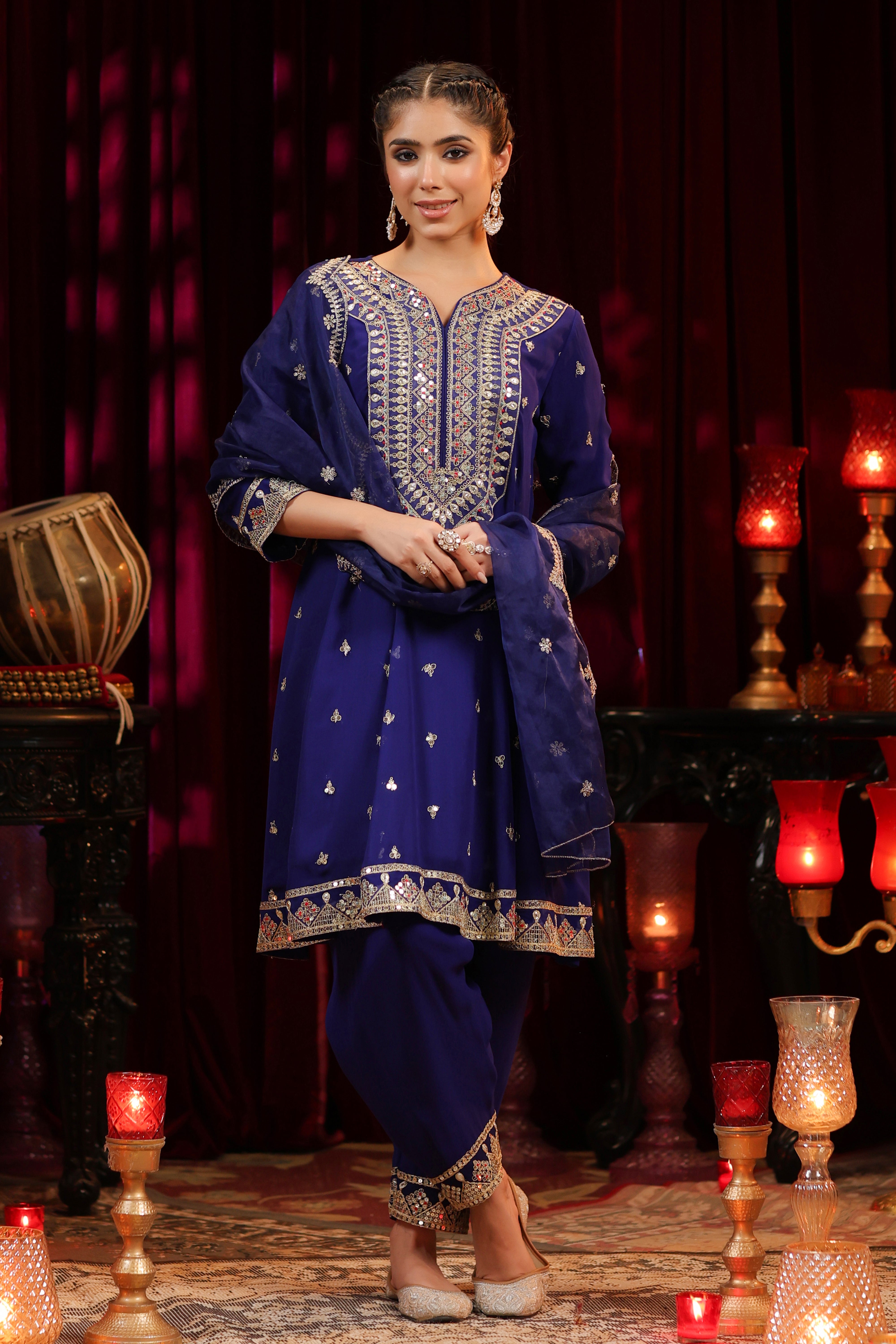 Navy Blue Georgette Dori-Sequin Work Anarkali Set