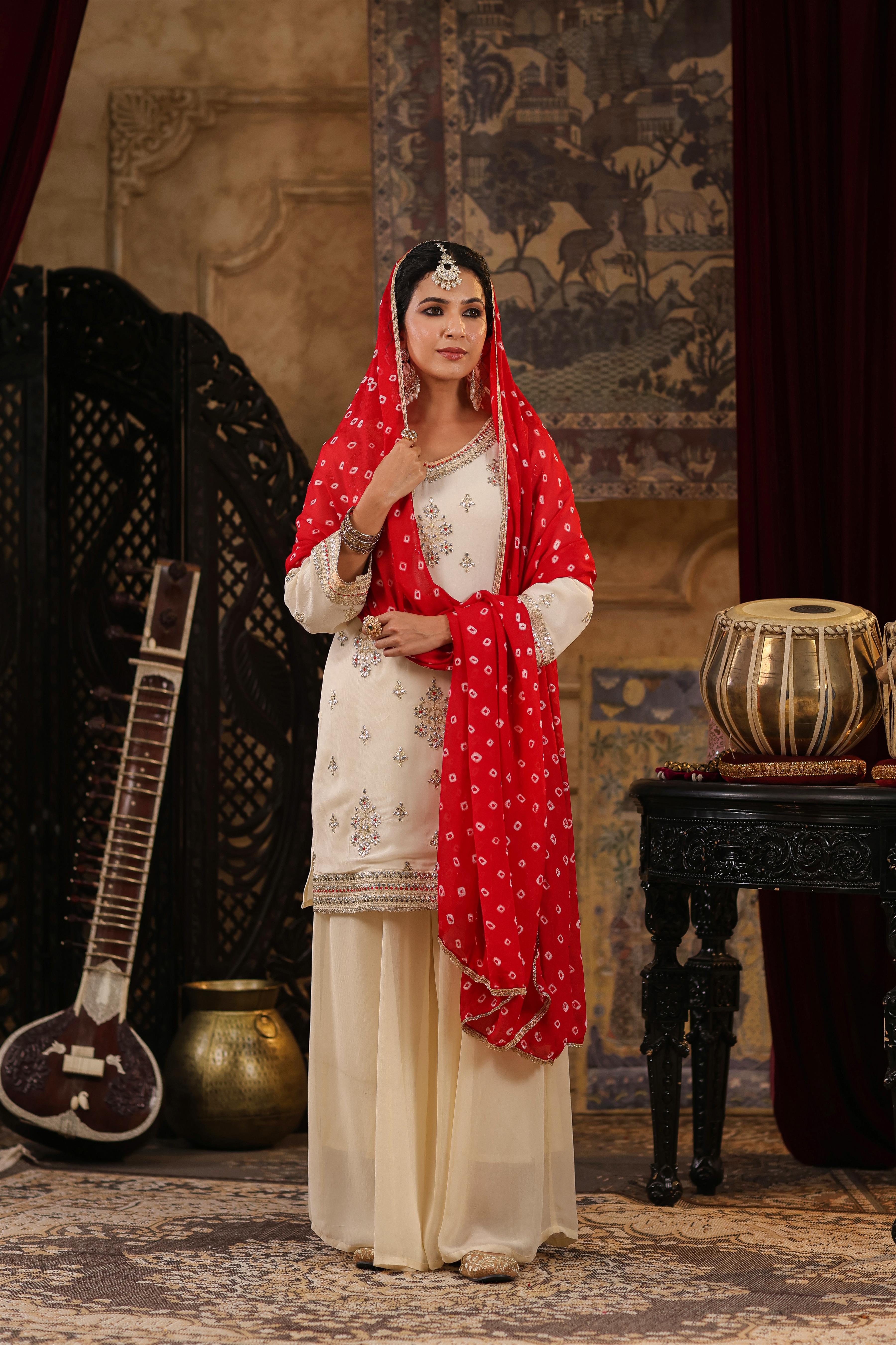 Ivory Georgette Dori-Gota Work Palazzo Set