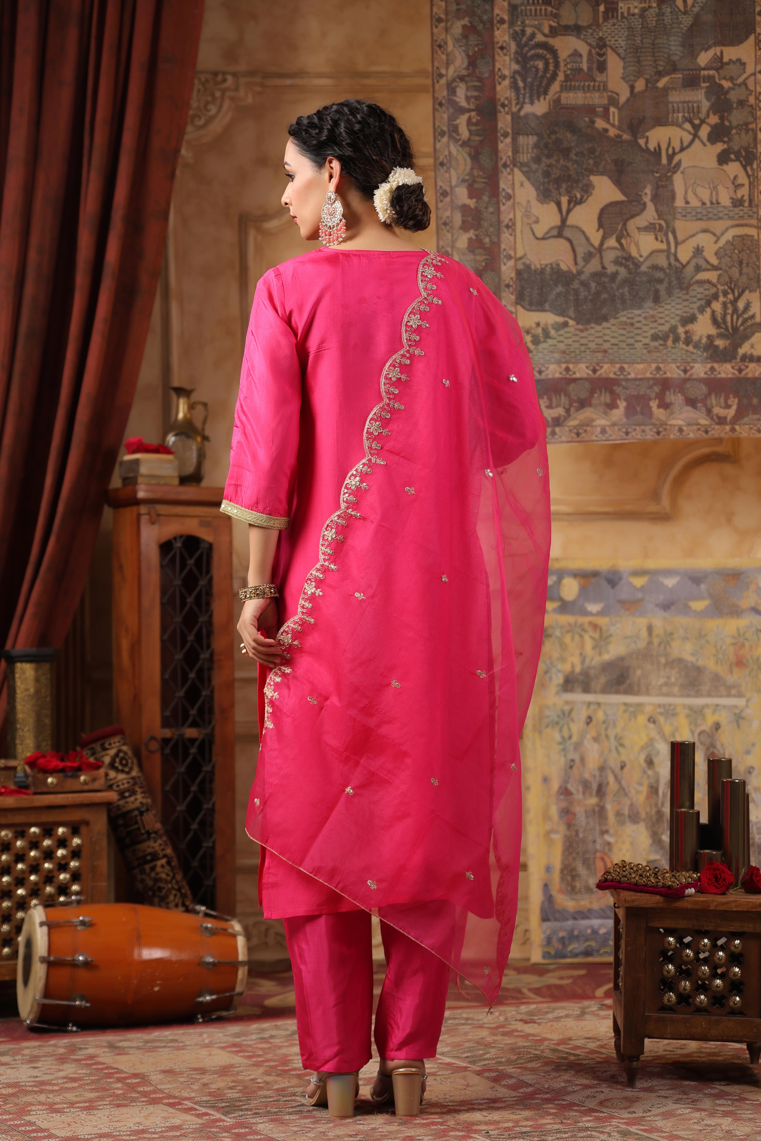 Pink Dupion Silk Embroidered Suit Set