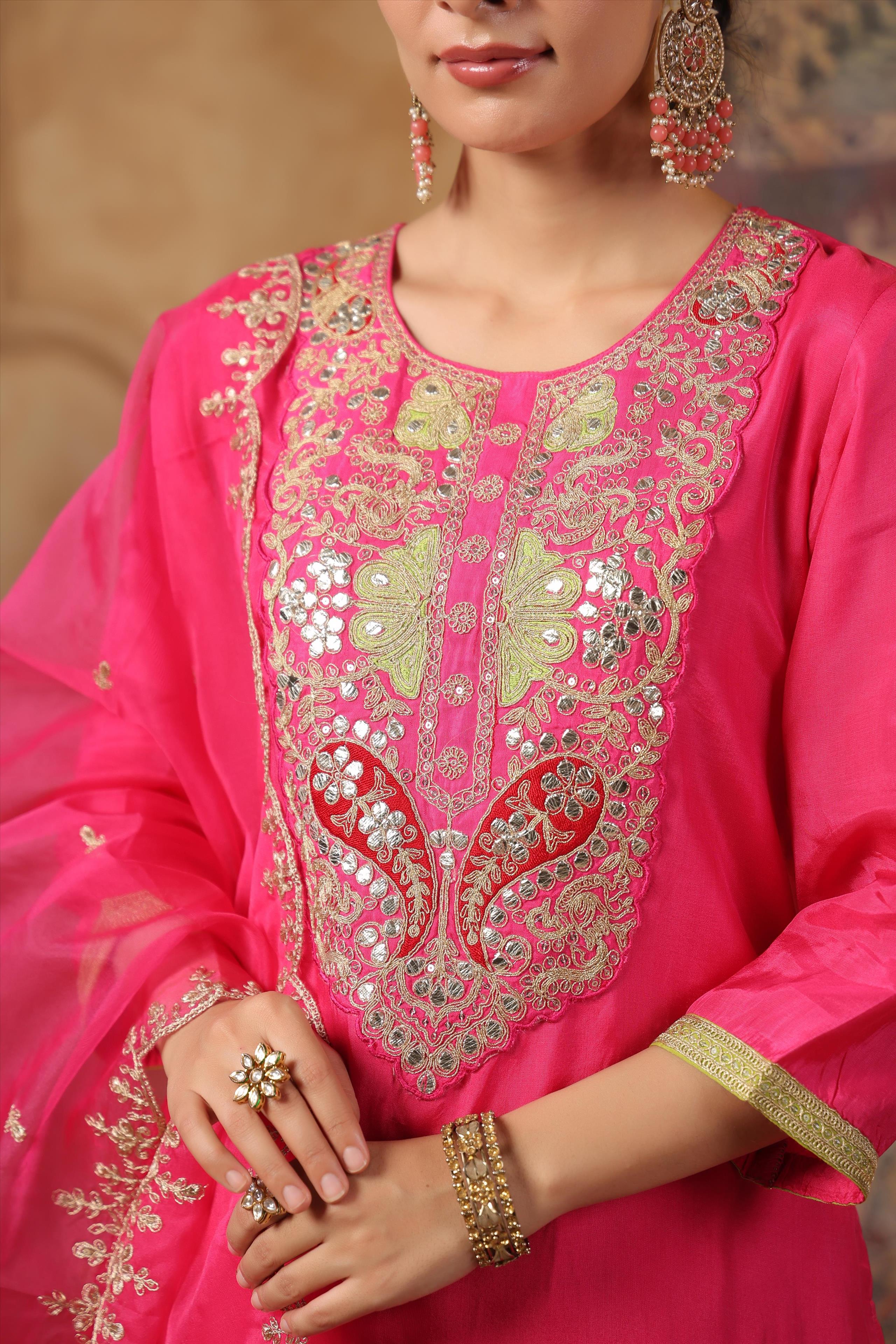 Pink Dupion Silk Embroidered Suit Set