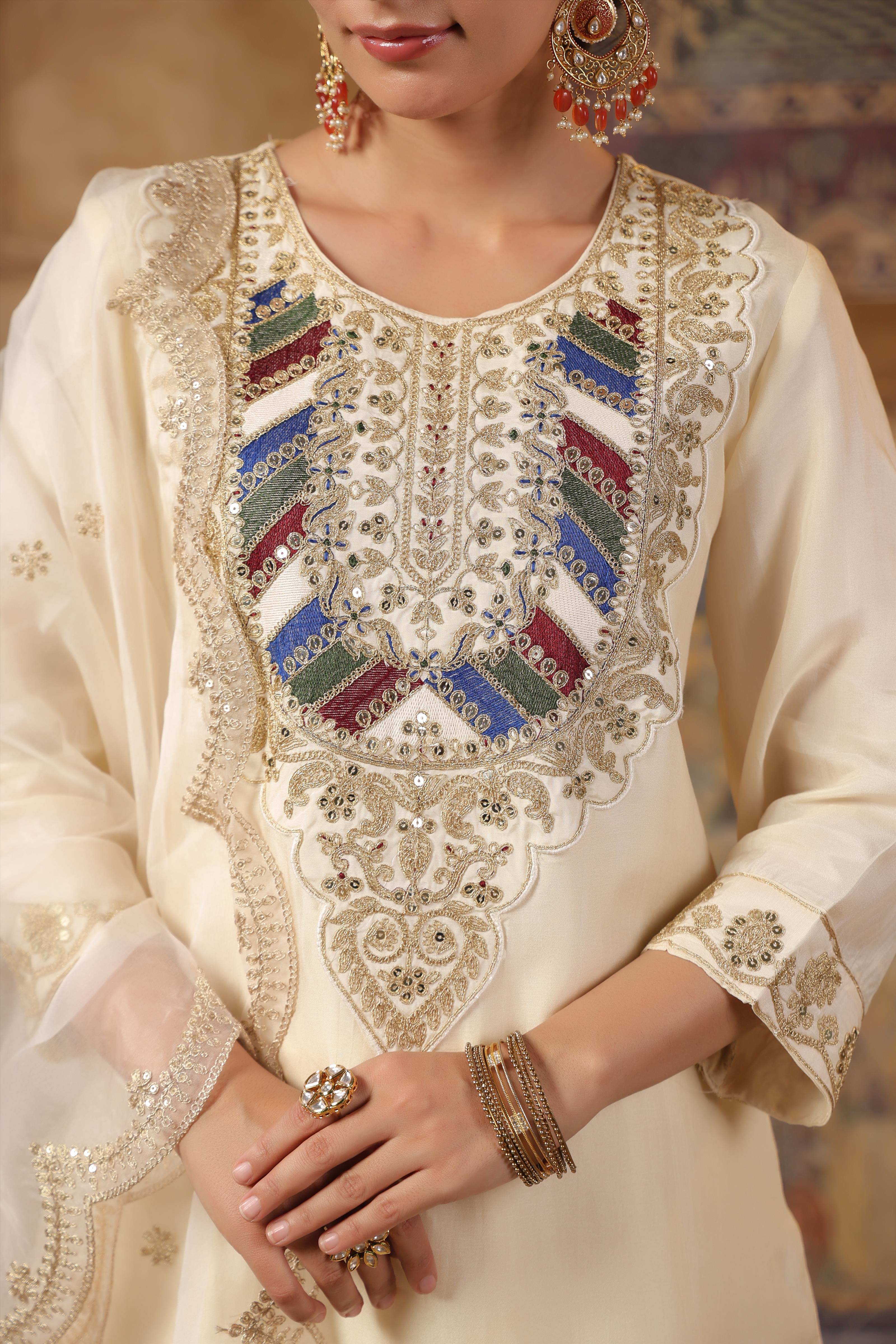 Ivory Dupion Silk Dori-Sequin Work Suit Set