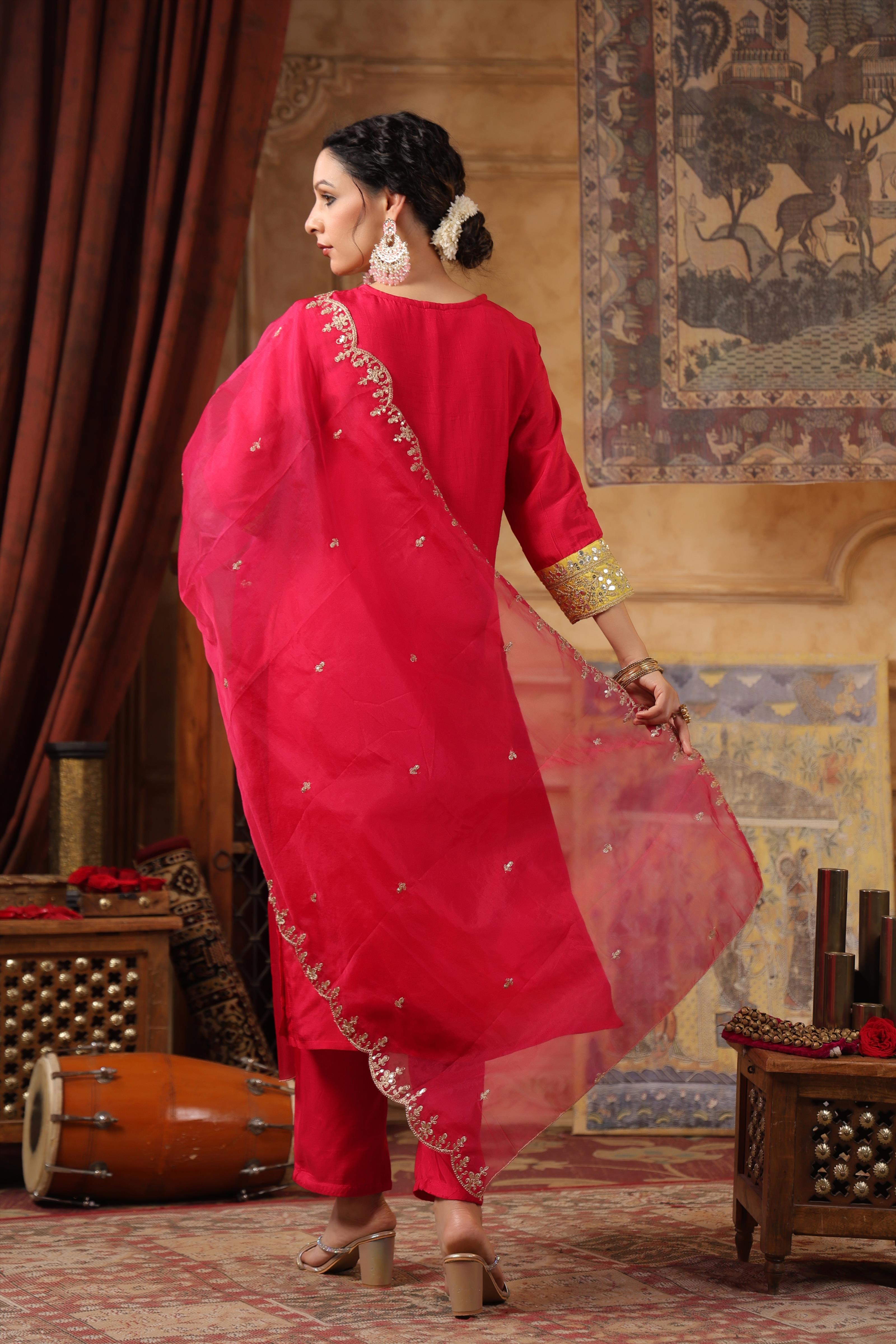 Fuchsia-Purple Dupion Silk Dori-Sequin Work Suit Set