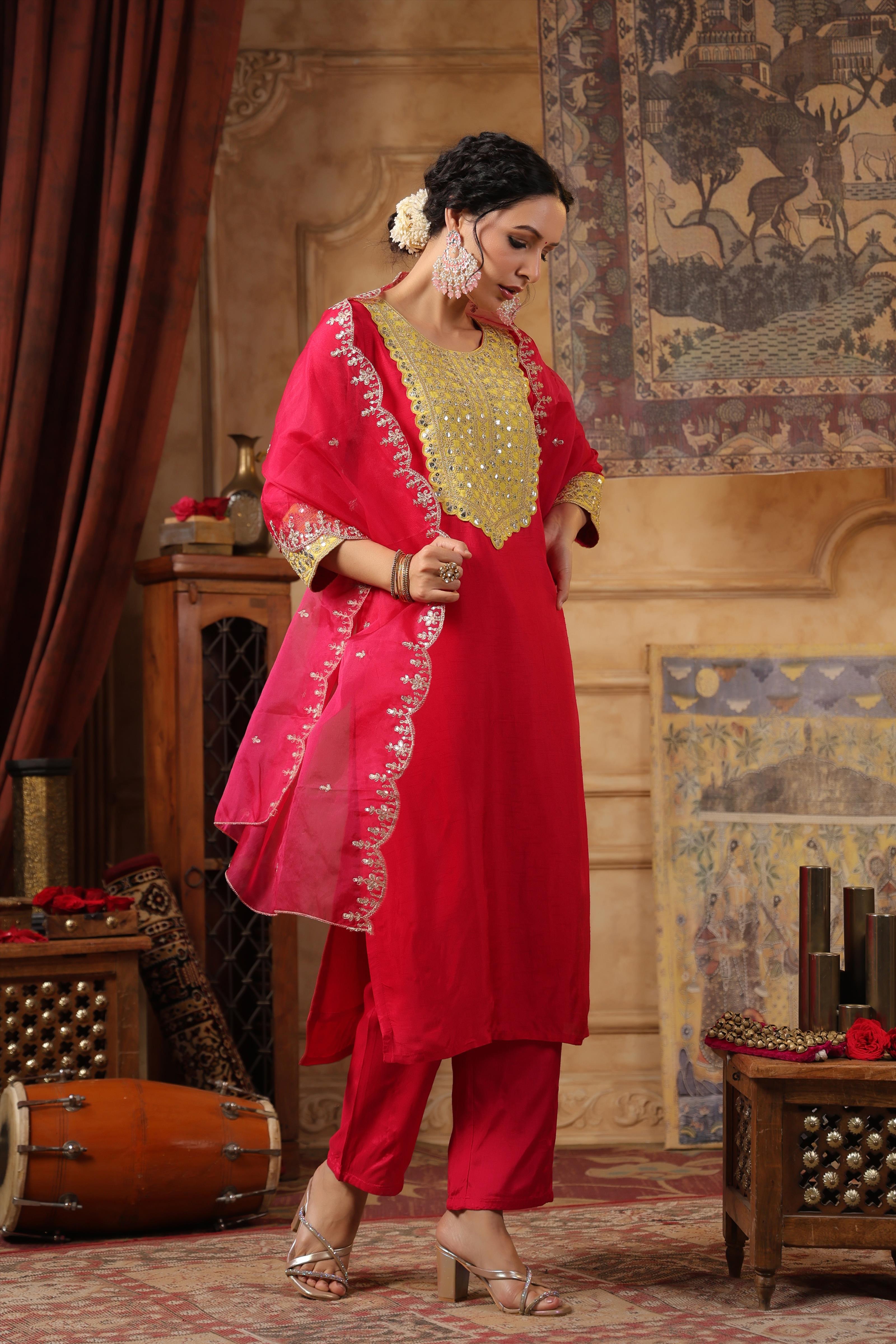 Fuchsia-Purple Dupion Silk Dori-Sequin Work Suit Set