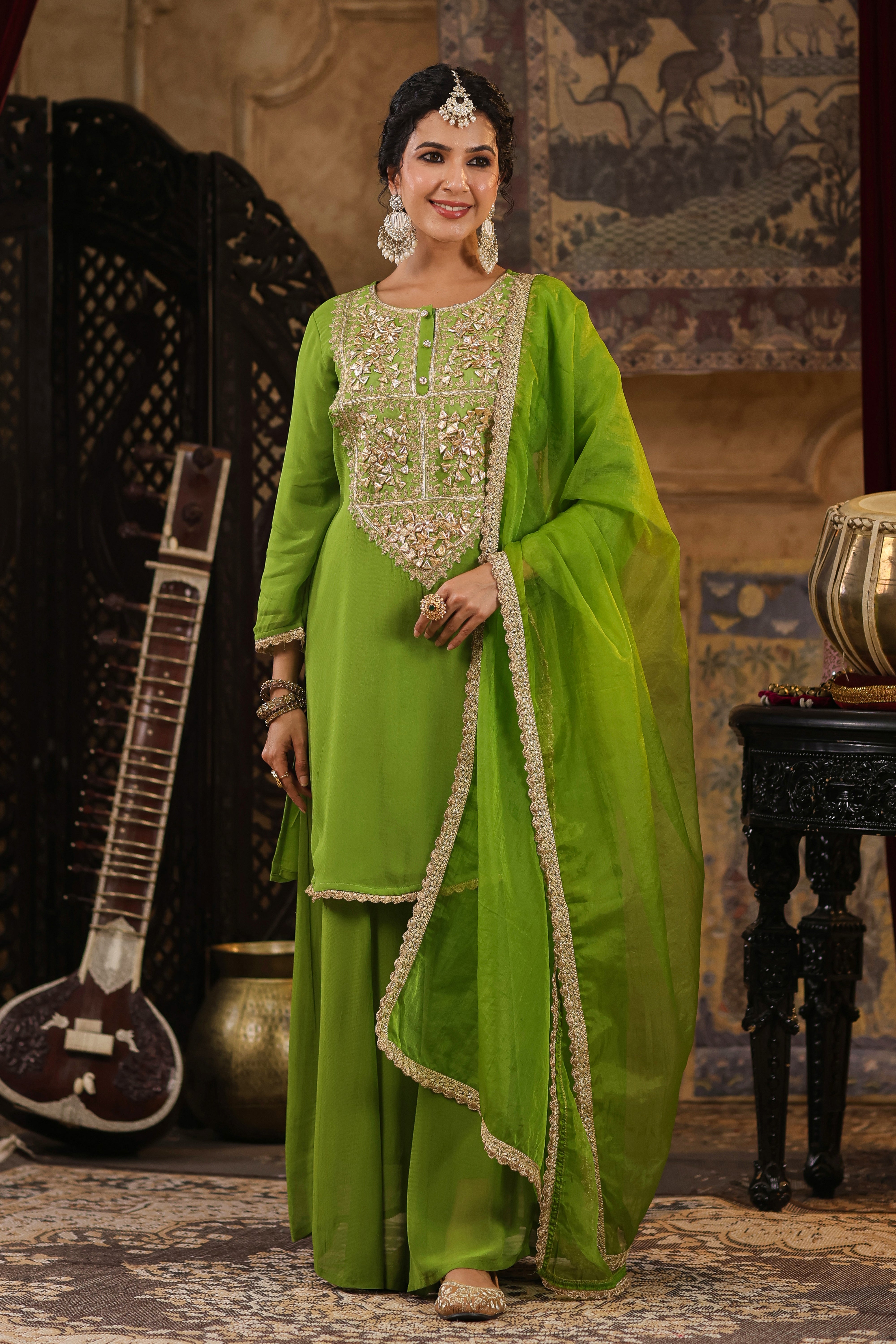 Green Georgette Gota Patti Work Palazzo Set