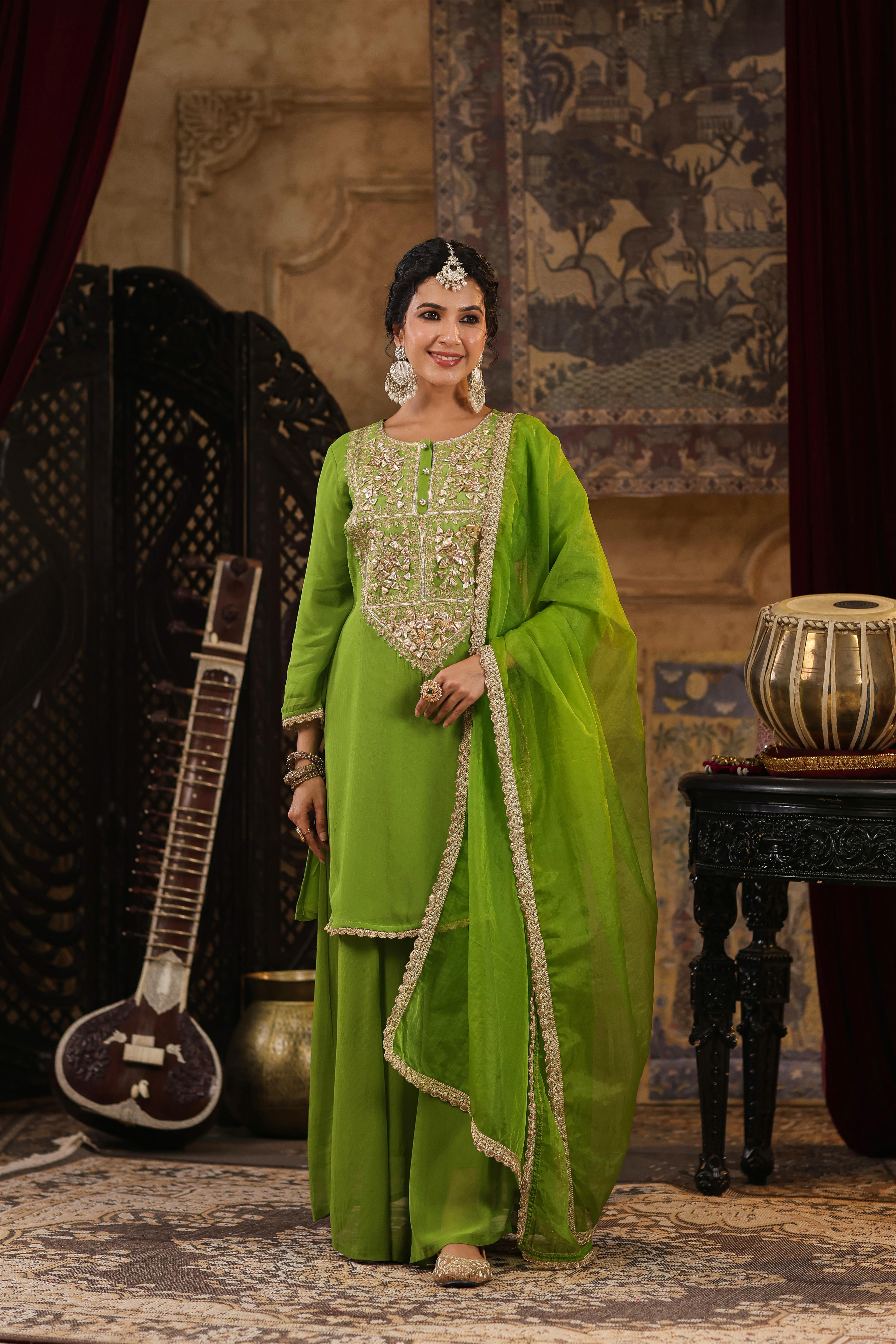 Green Georgette Gota Patti Work Palazzo Set