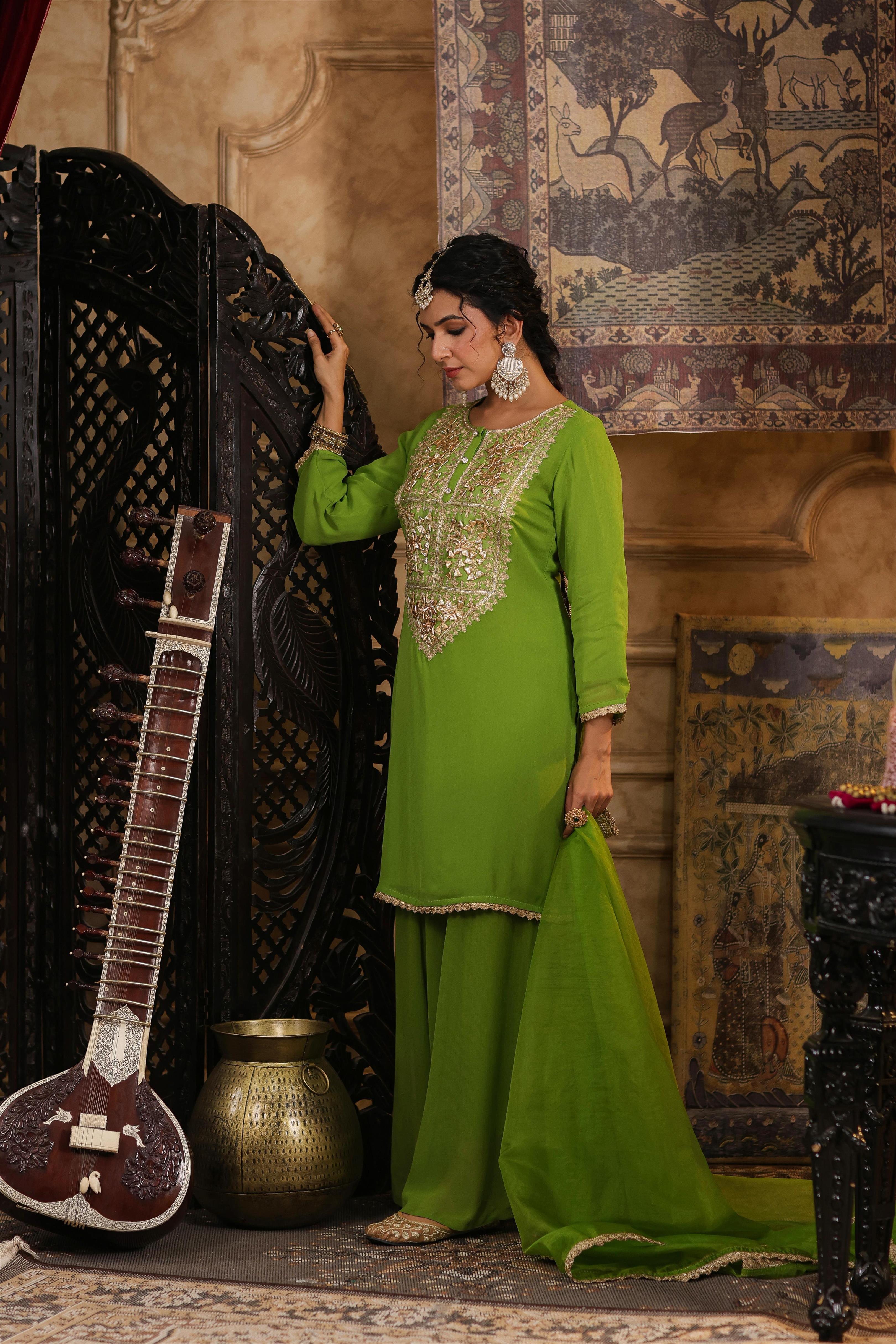 Green Georgette Gota Patti Work Palazzo Set