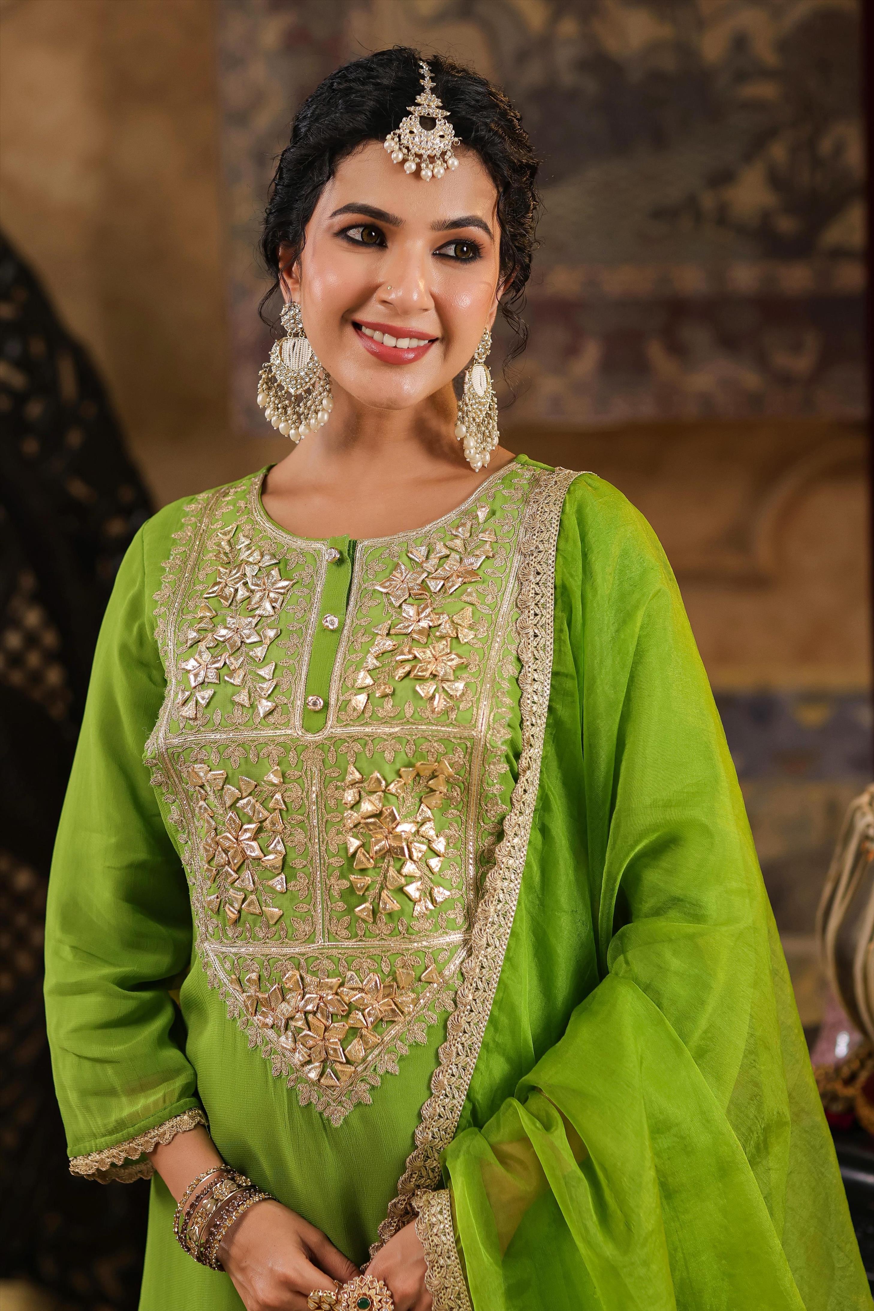 Green Georgette Gota Patti Work Palazzo Set