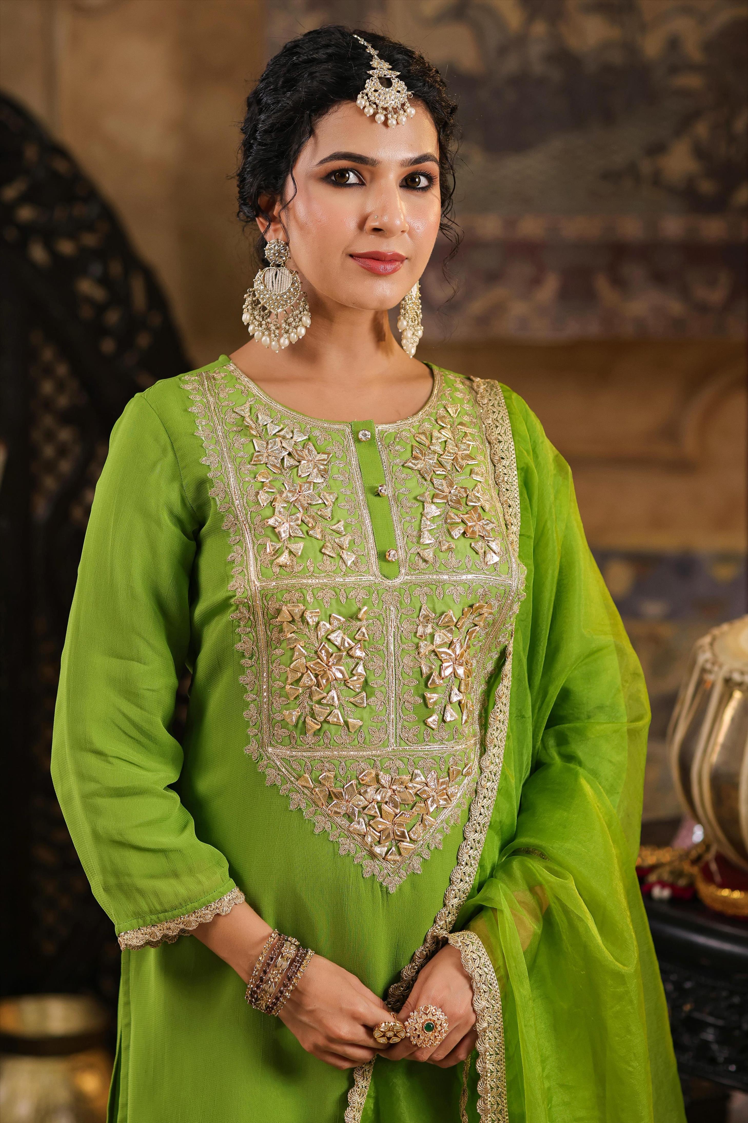 Green Georgette Gota Patti Work Palazzo Set