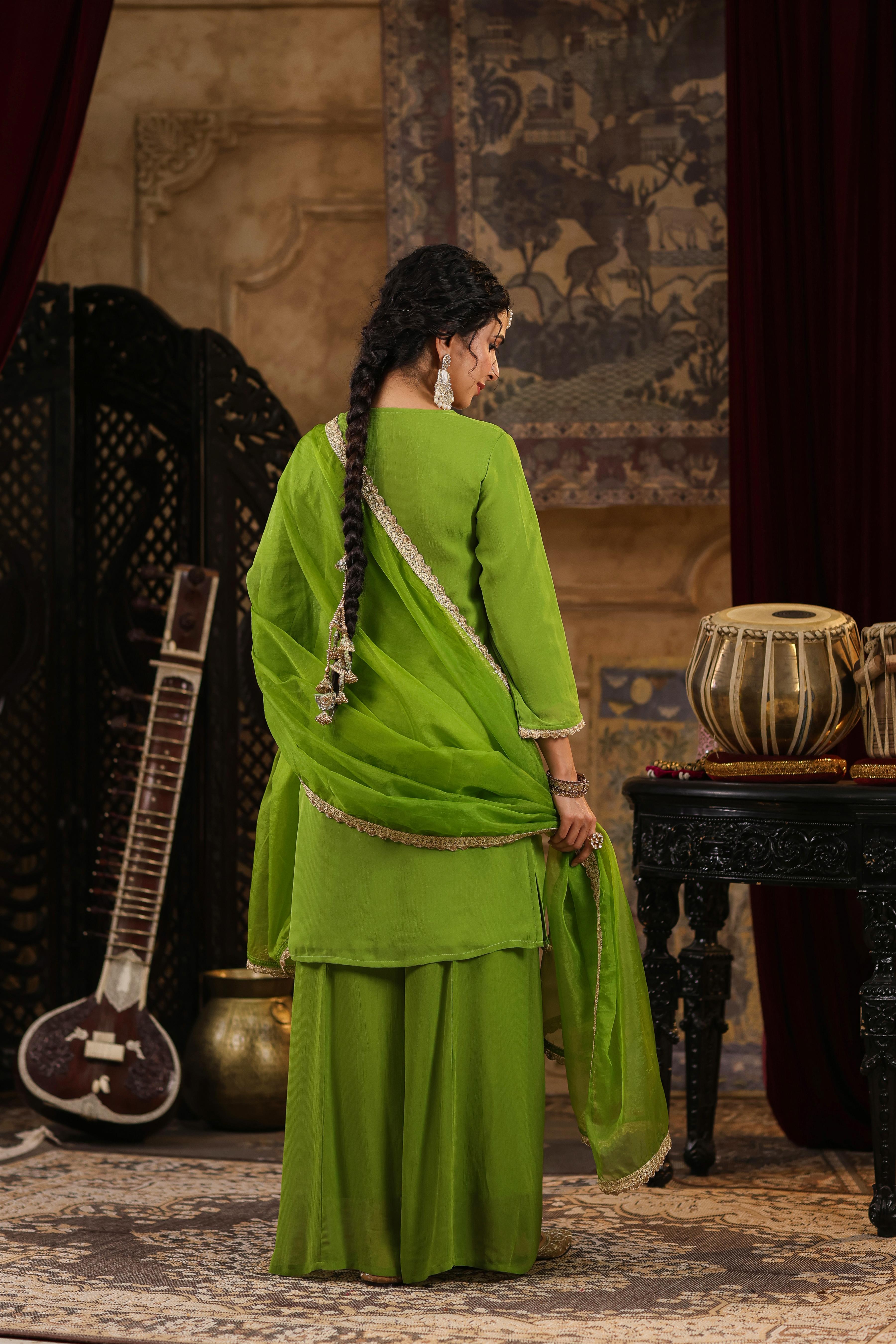 Green Georgette Gota Patti Work Palazzo Set