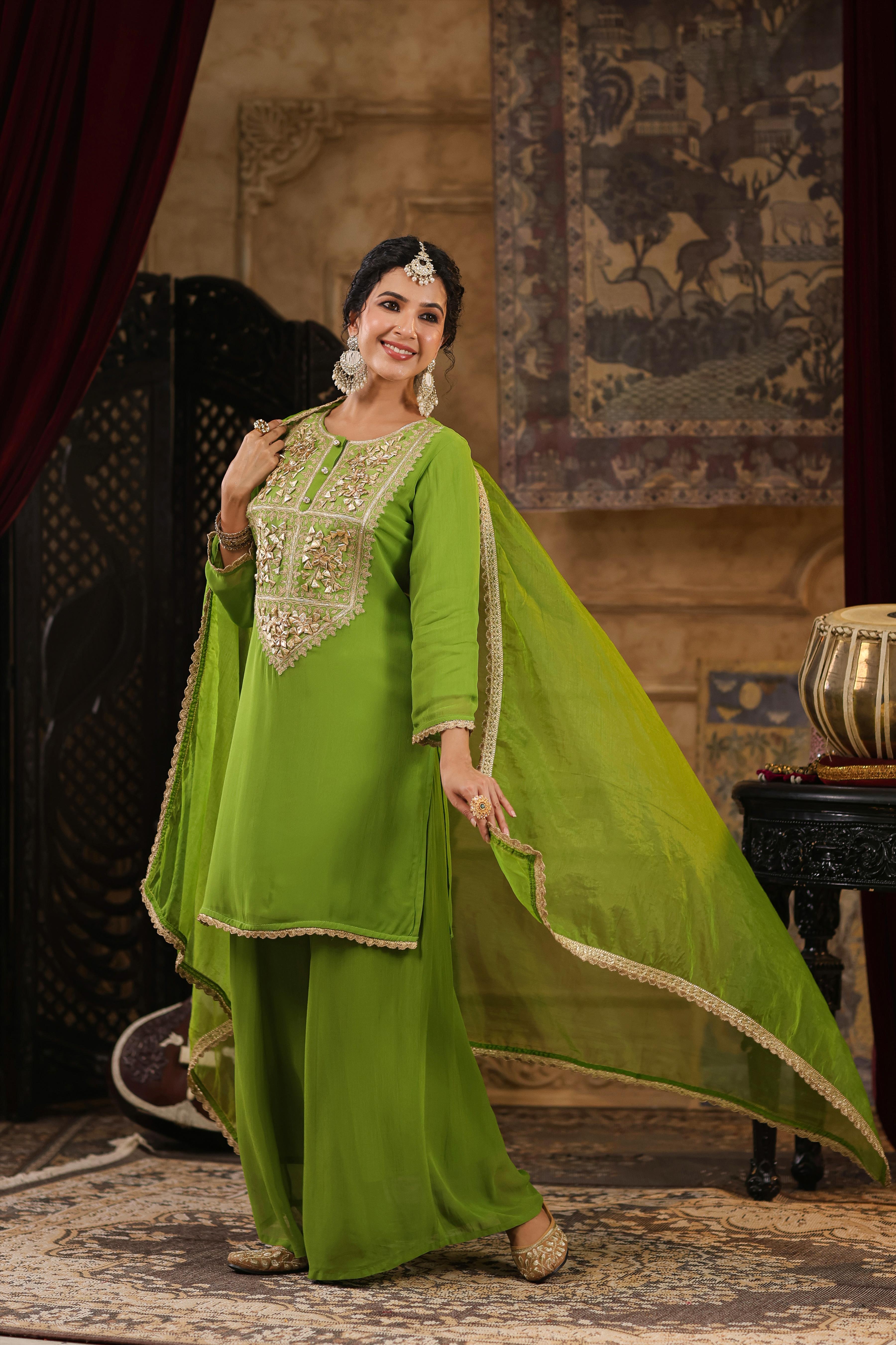 Green Georgette Gota Patti Work Palazzo Set