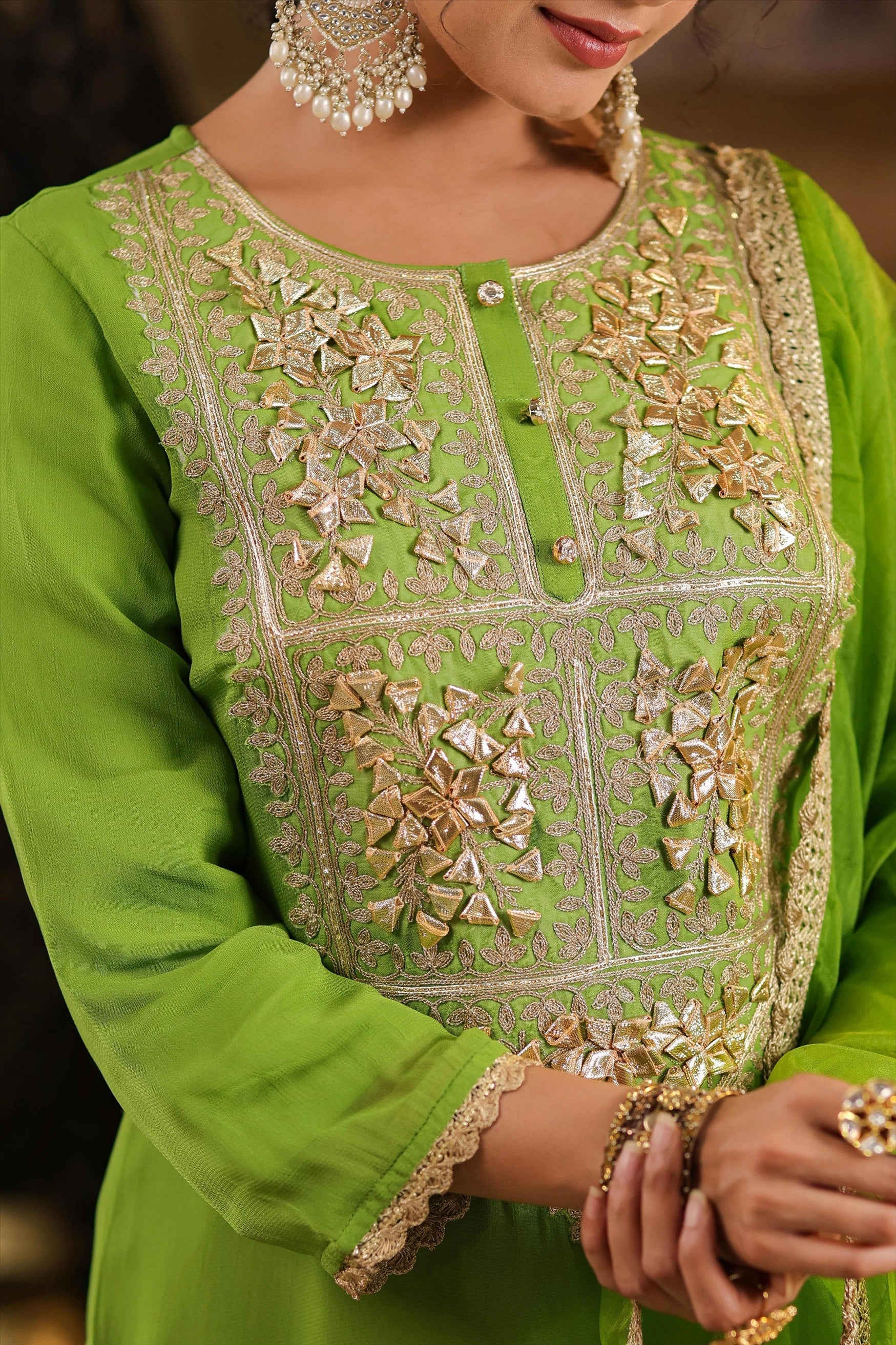 Green Georgette Gota Patti Work Palazzo Set