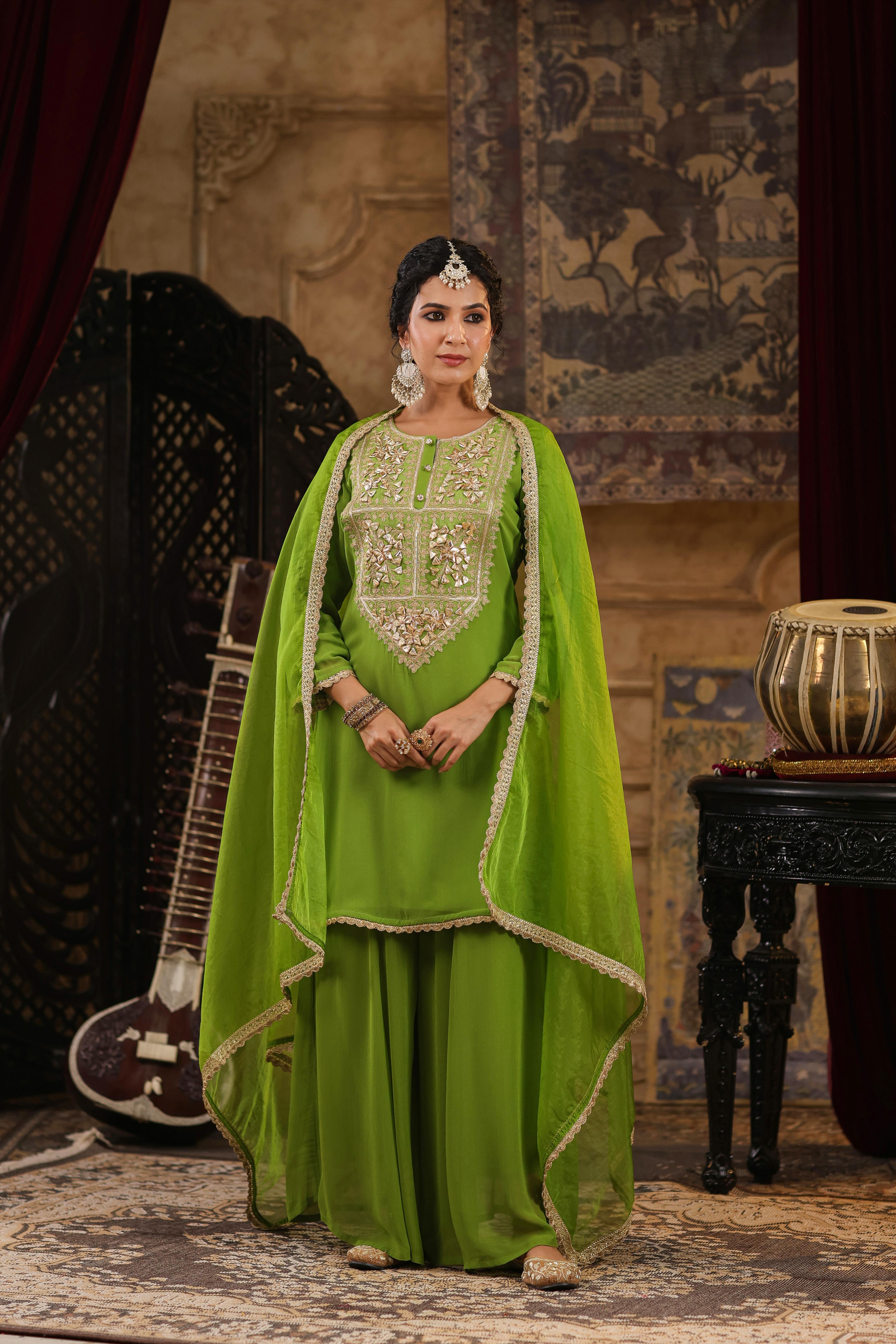 Green Georgette Gota Patti Work Palazzo Set