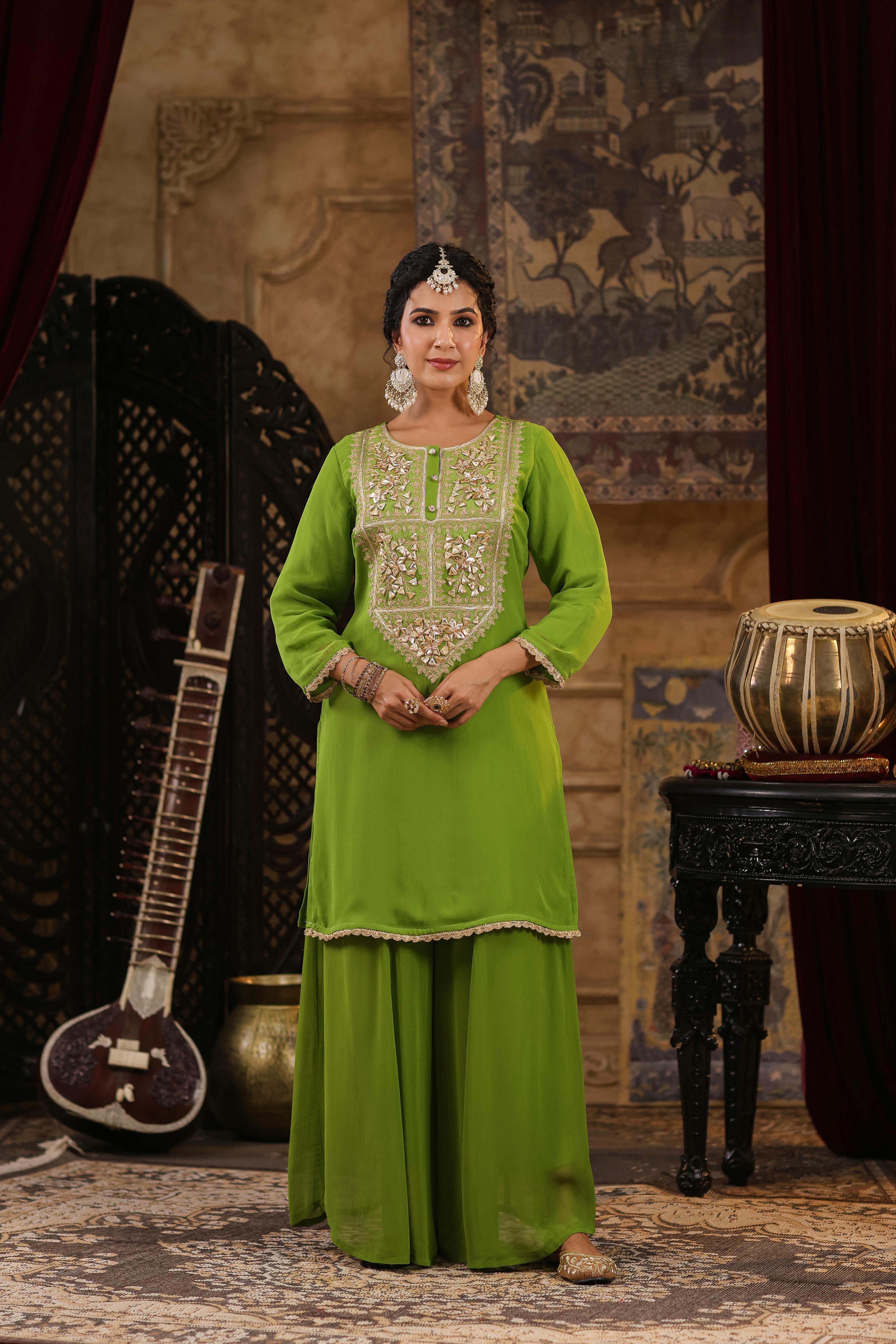 Green Georgette Gota Patti Work Palazzo Set