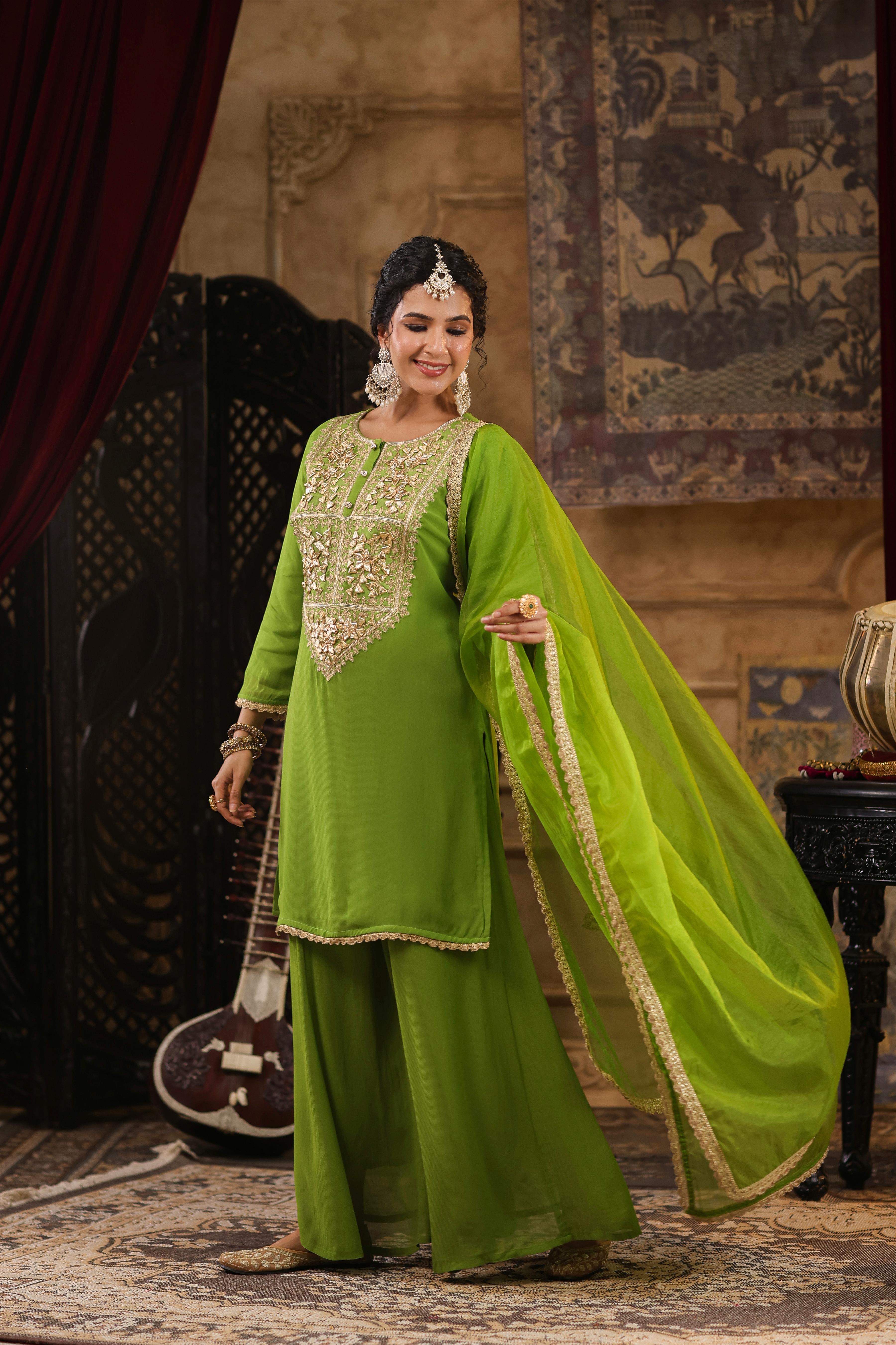 Green Georgette Gota Patti Work Palazzo Set