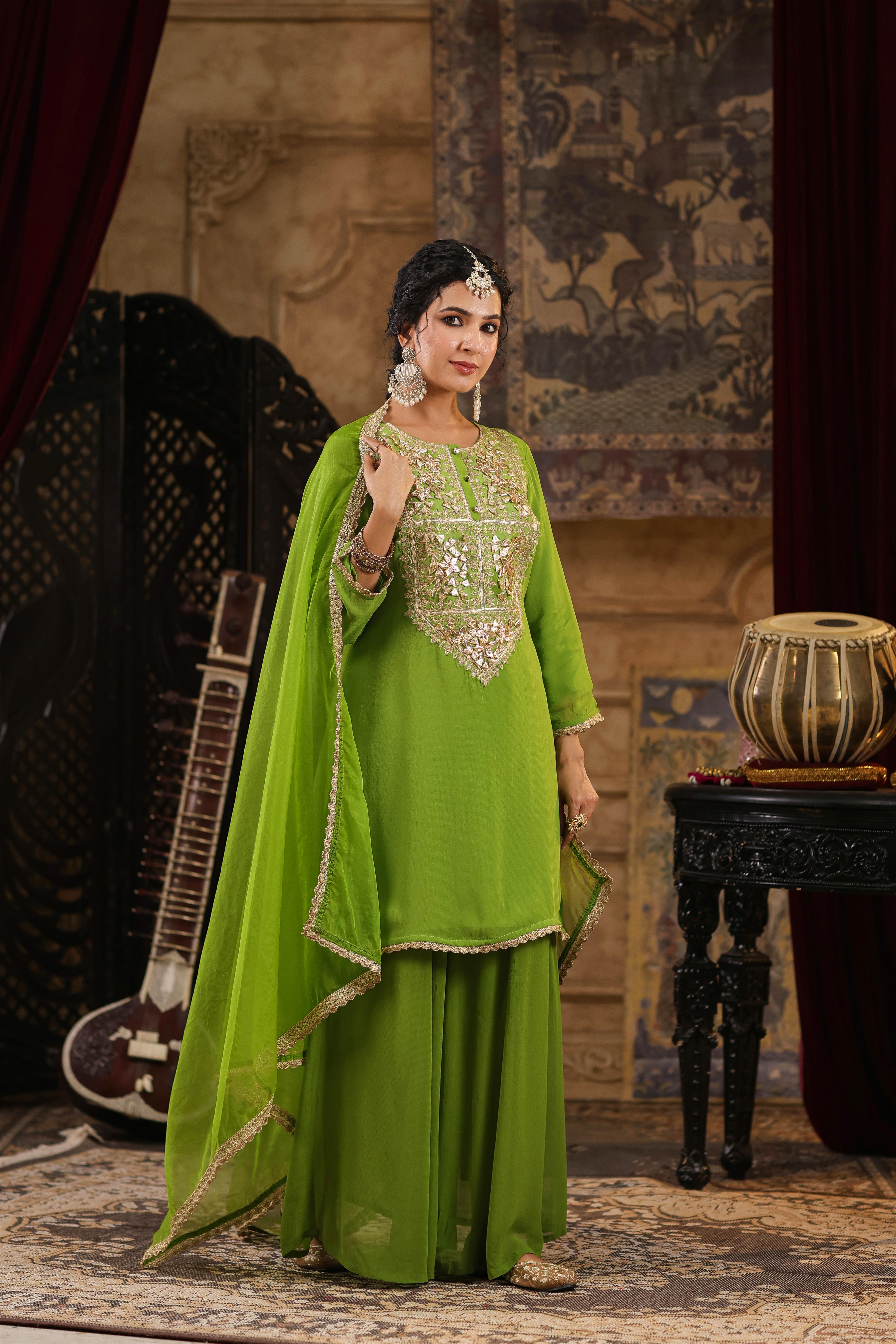 Green Georgette Gota Patti Work Palazzo Set