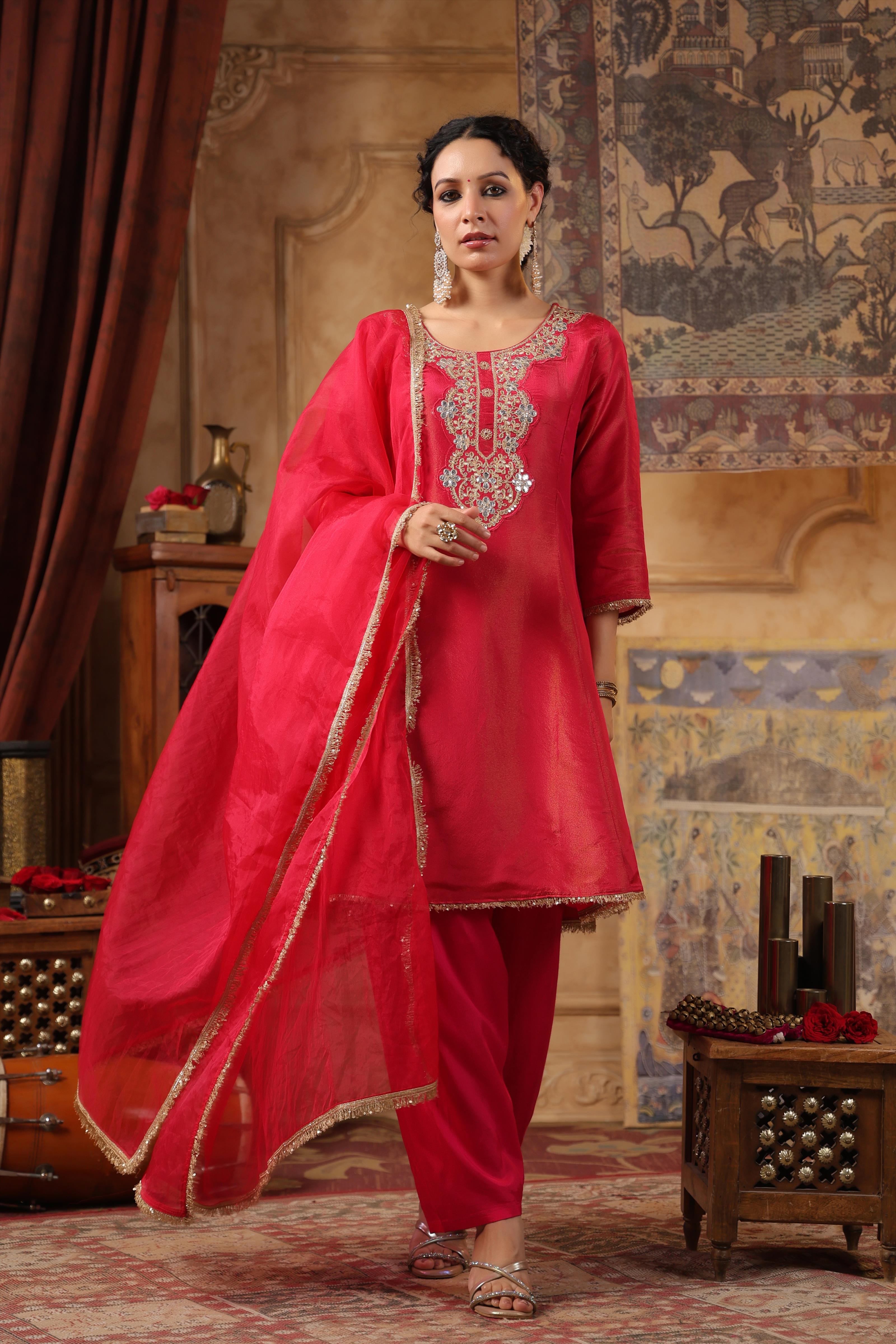 Fuchsia Shimmer Organza Embroidered Anarkali Set