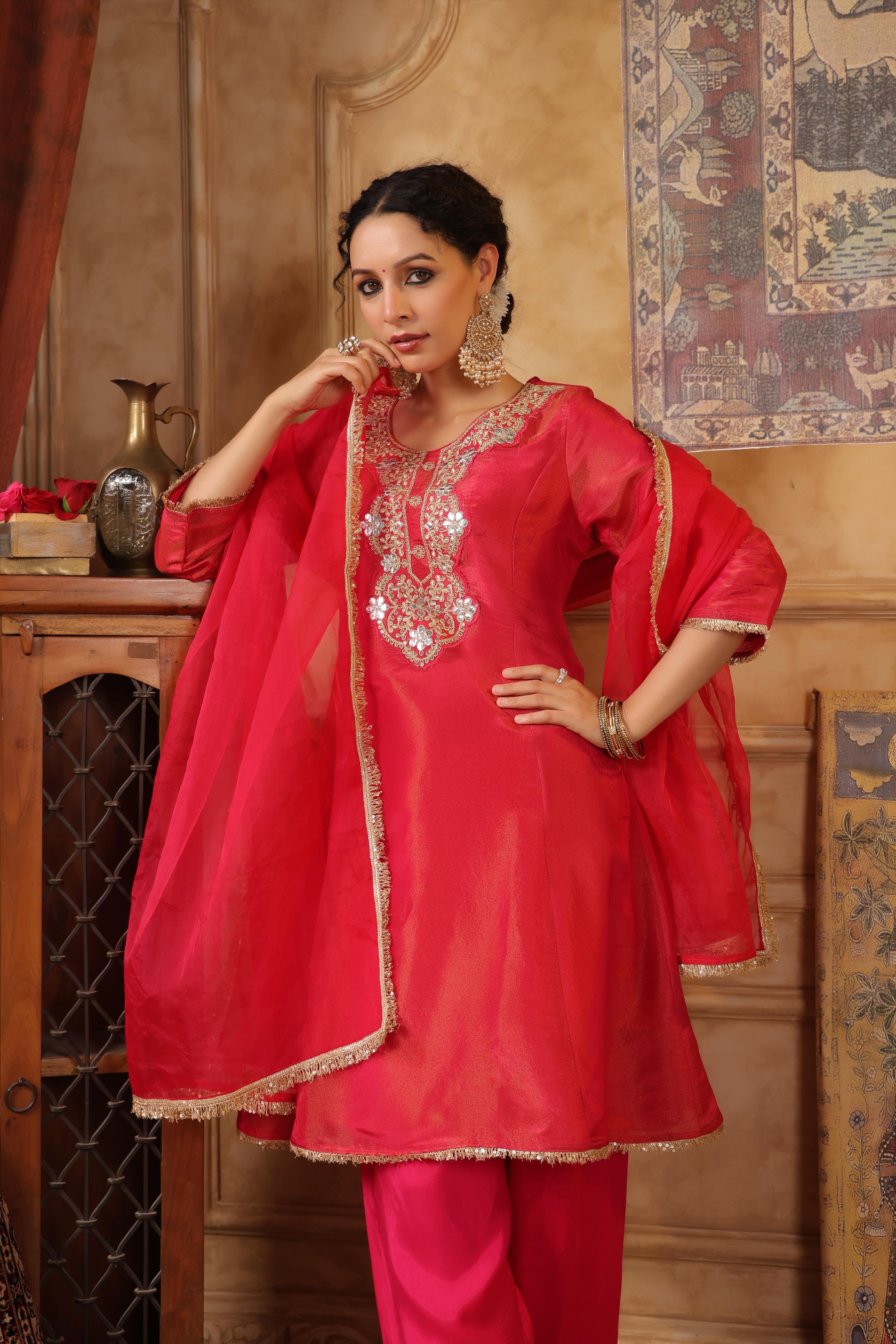 Fuchsia Shimmer Organza Embroidered Anarkali Set