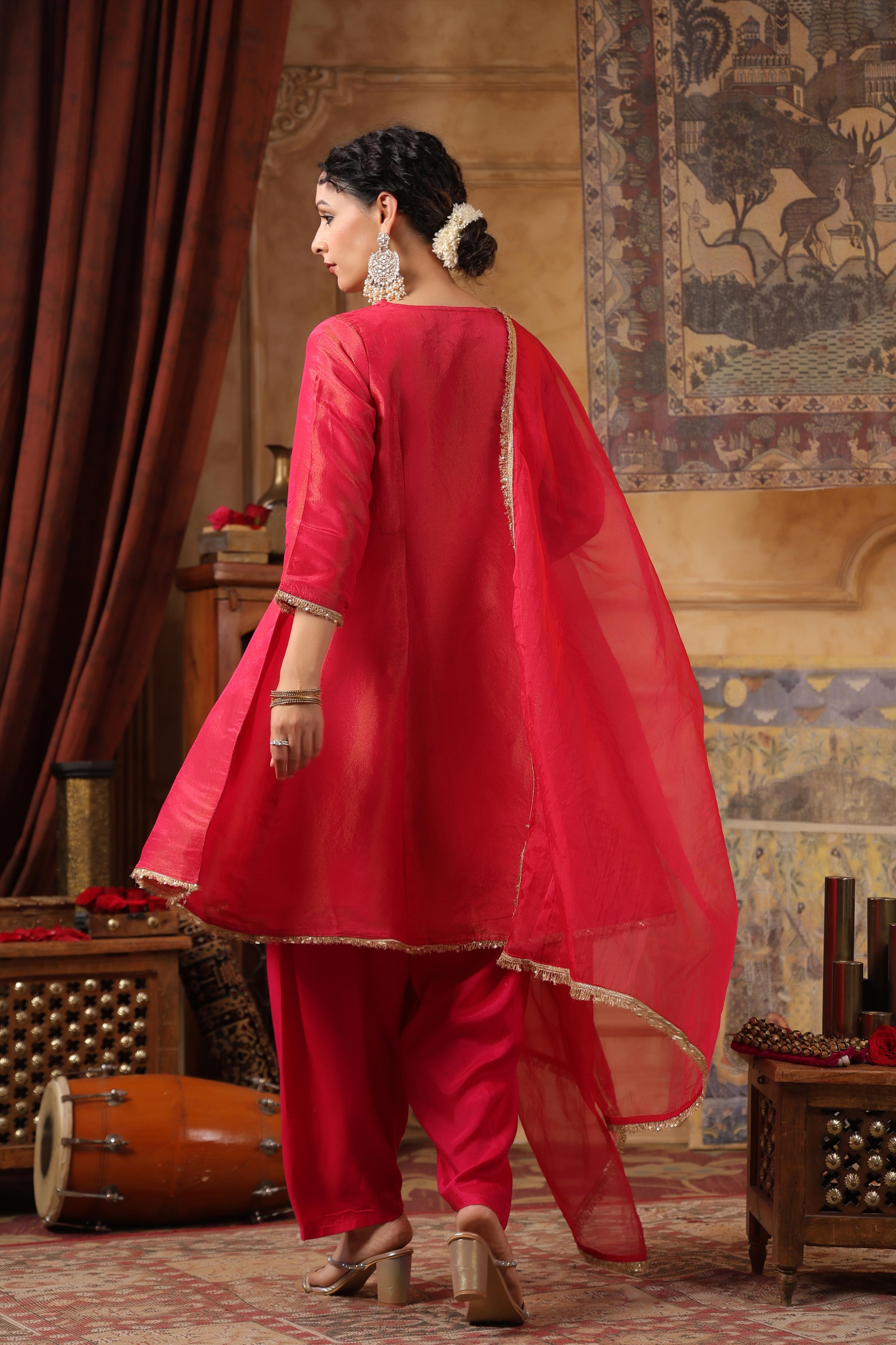 Fuchsia Shimmer Organza Embroidered Anarkali Set