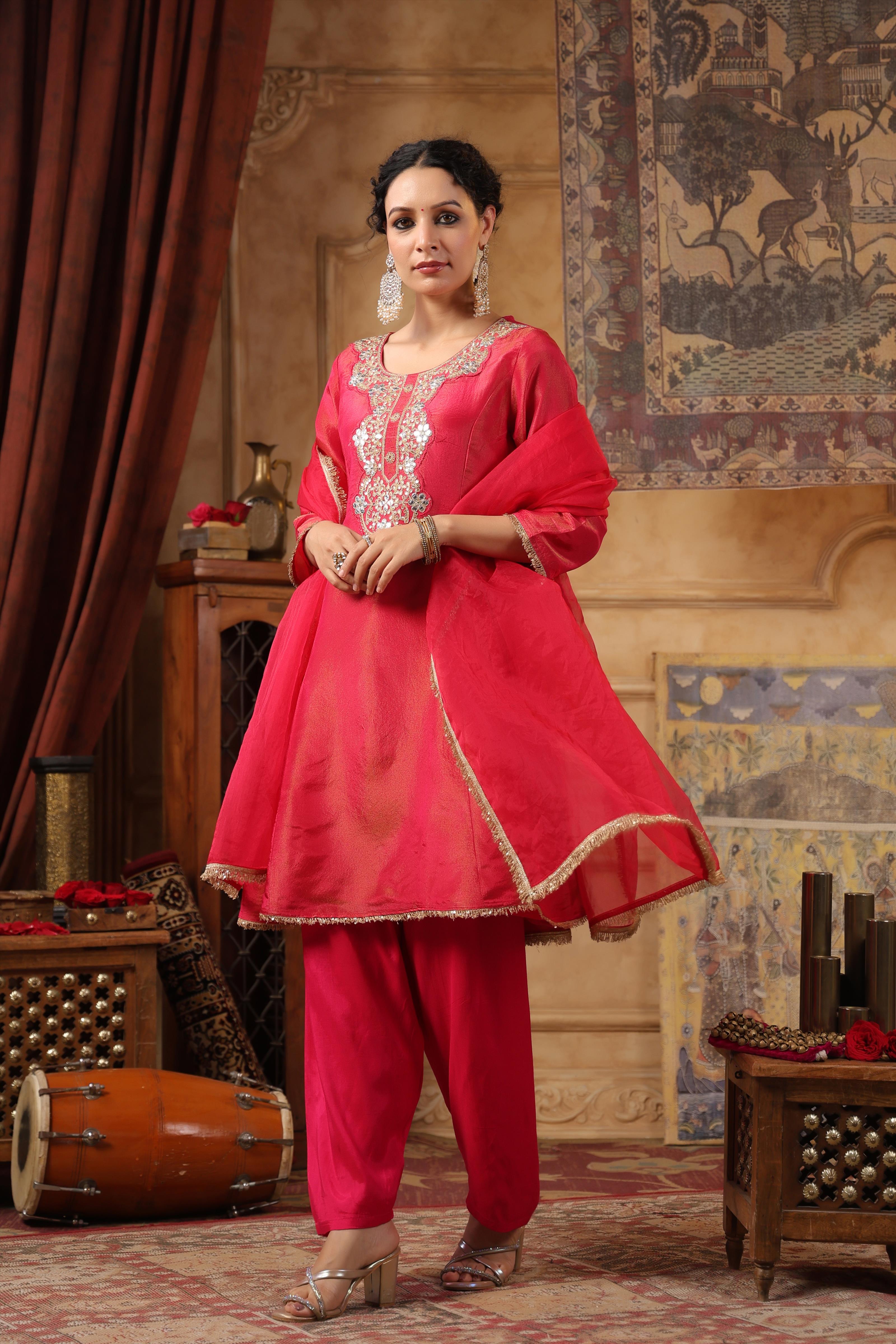 Fuchsia Shimmer Organza Embroidered Anarkali Set