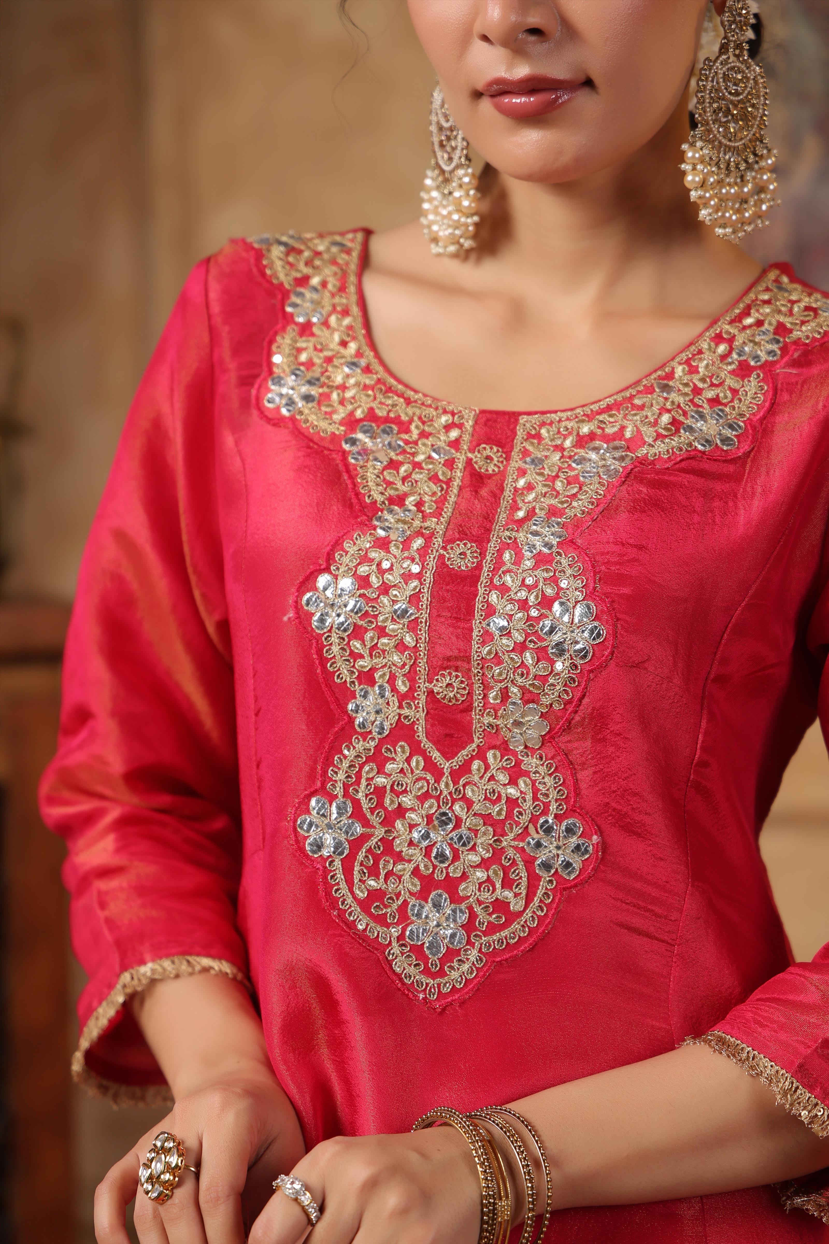 Fuchsia Shimmer Organza Embroidered Anarkali Set