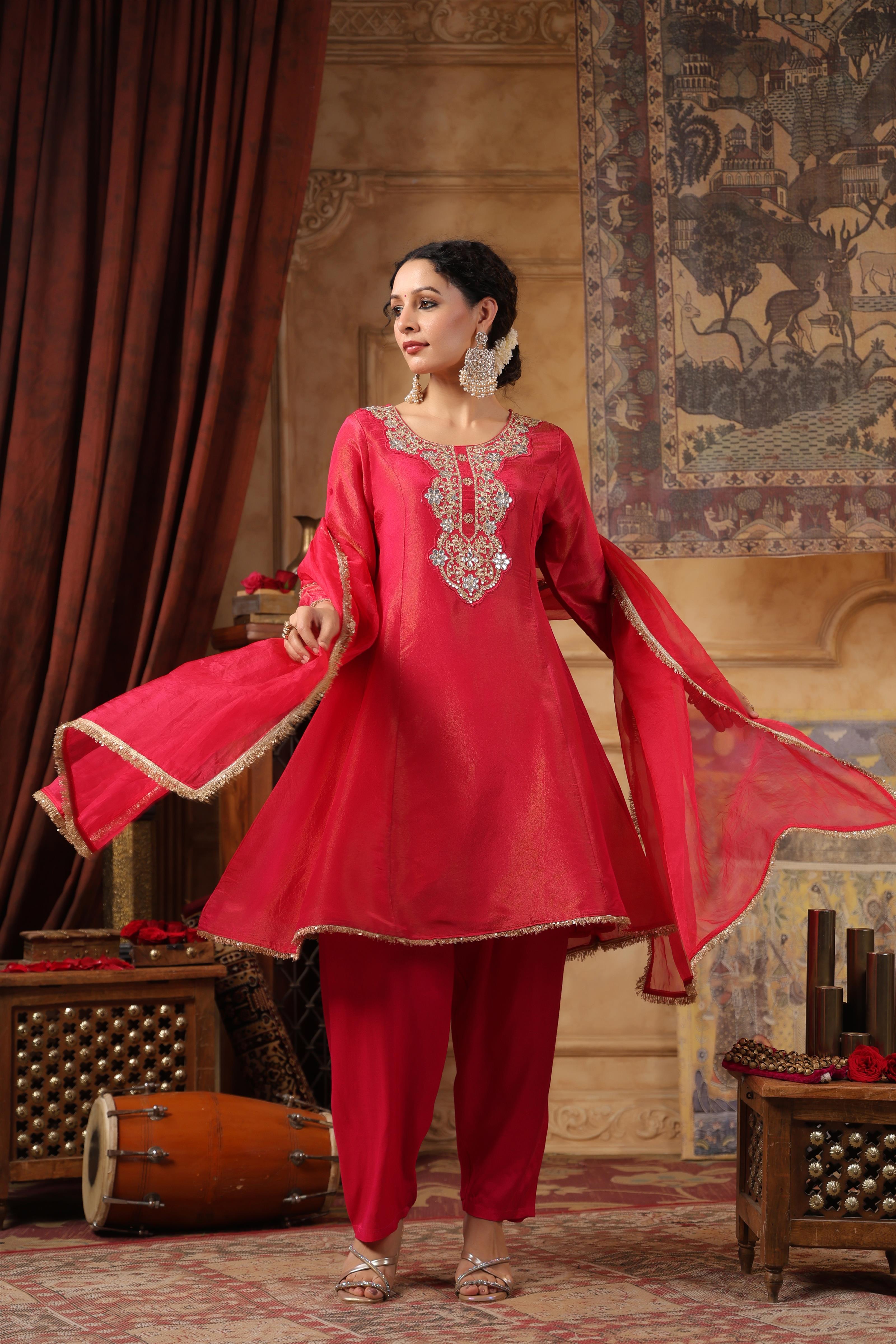 Fuchsia Shimmer Organza Embroidered Anarkali Set