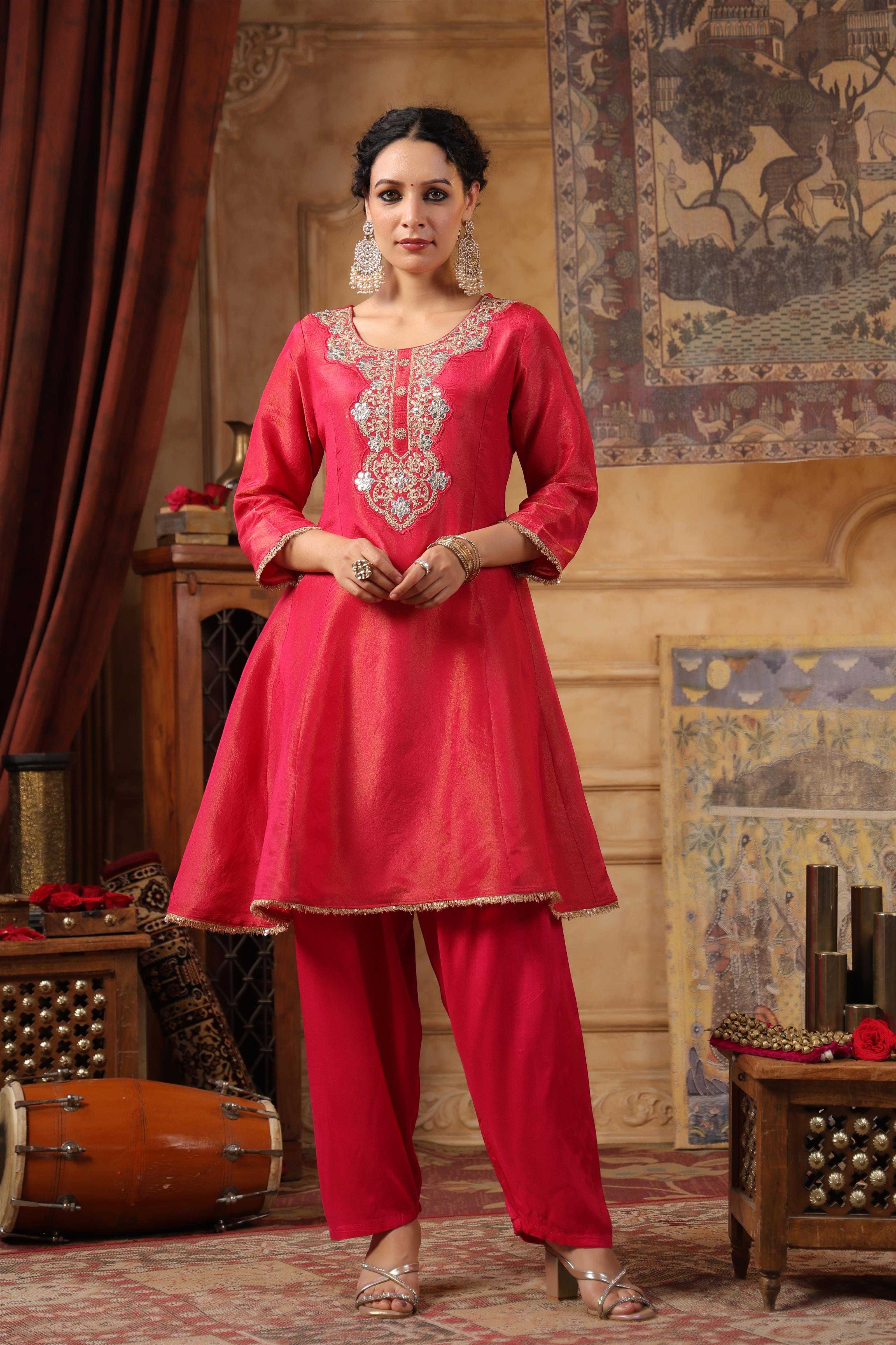 Fuchsia Shimmer Organza Embroidered Anarkali Set