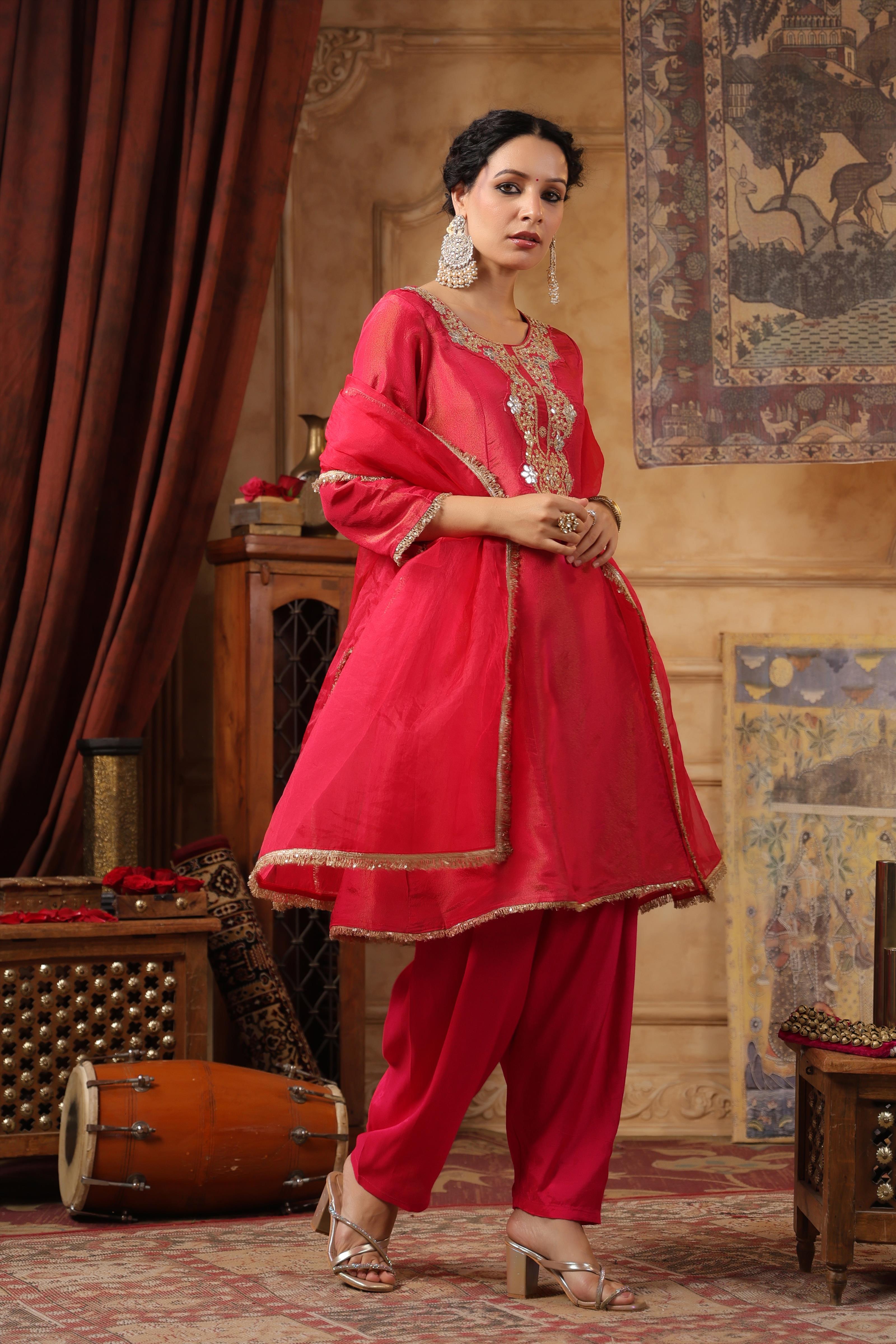 Fuchsia Shimmer Organza Embroidered Anarkali Set