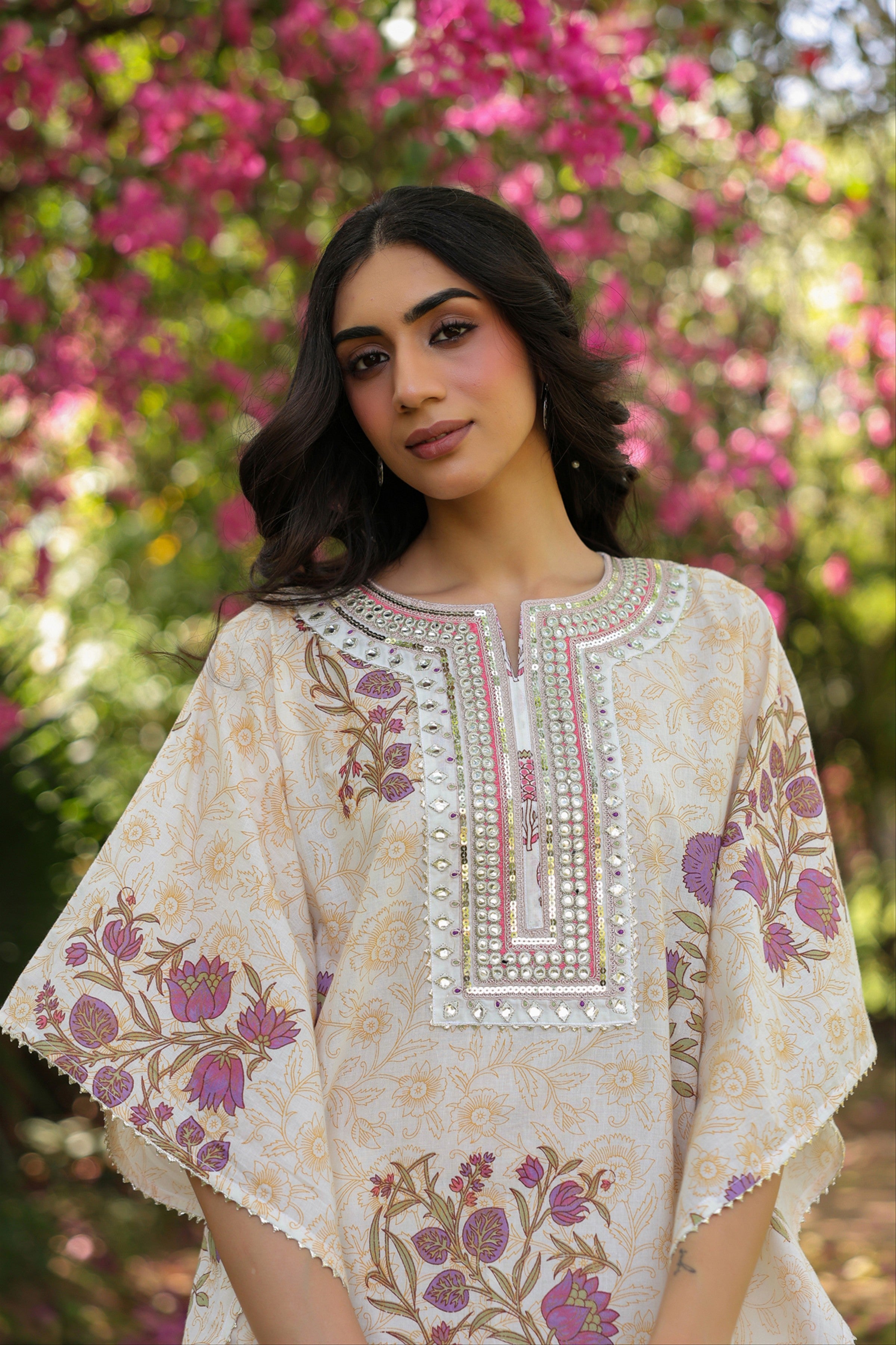 Purple Jaal-Motifs Cotton Block Printed Kaftan Set