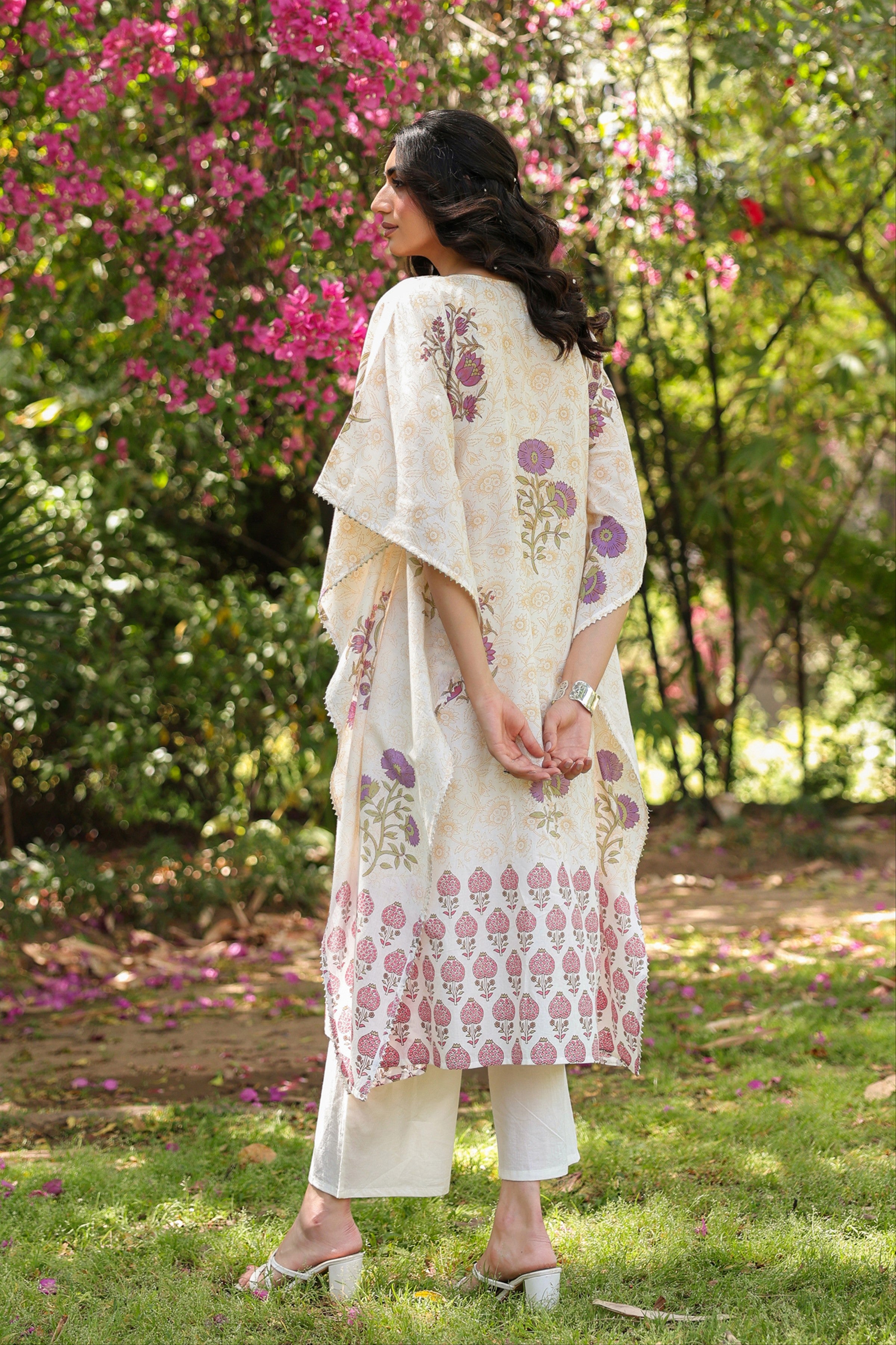 Purple Jaal-Motifs Cotton Block Printed Kaftan Set