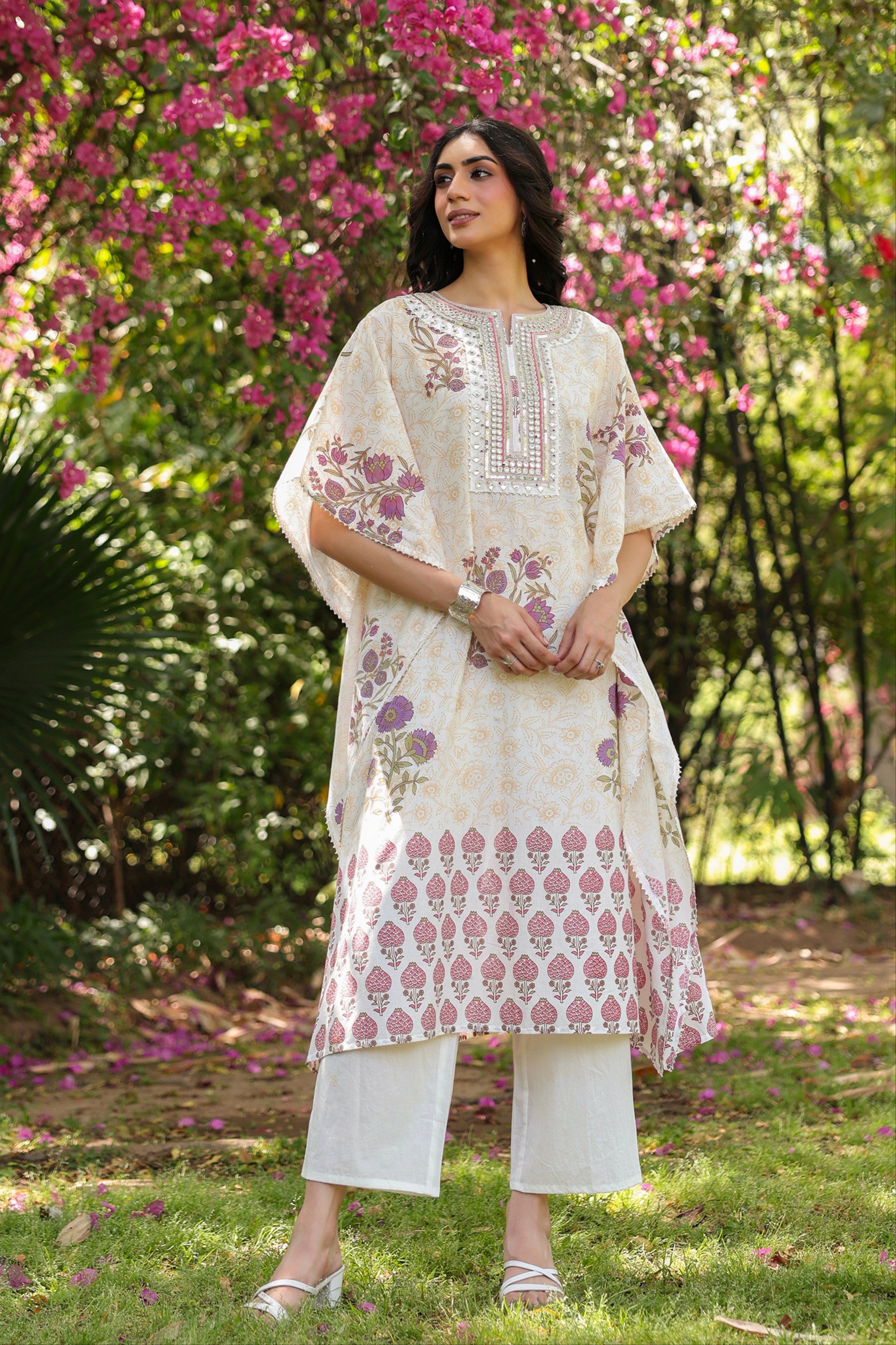 Purple Jaal-Motifs Cotton Block Printed Kaftan Set