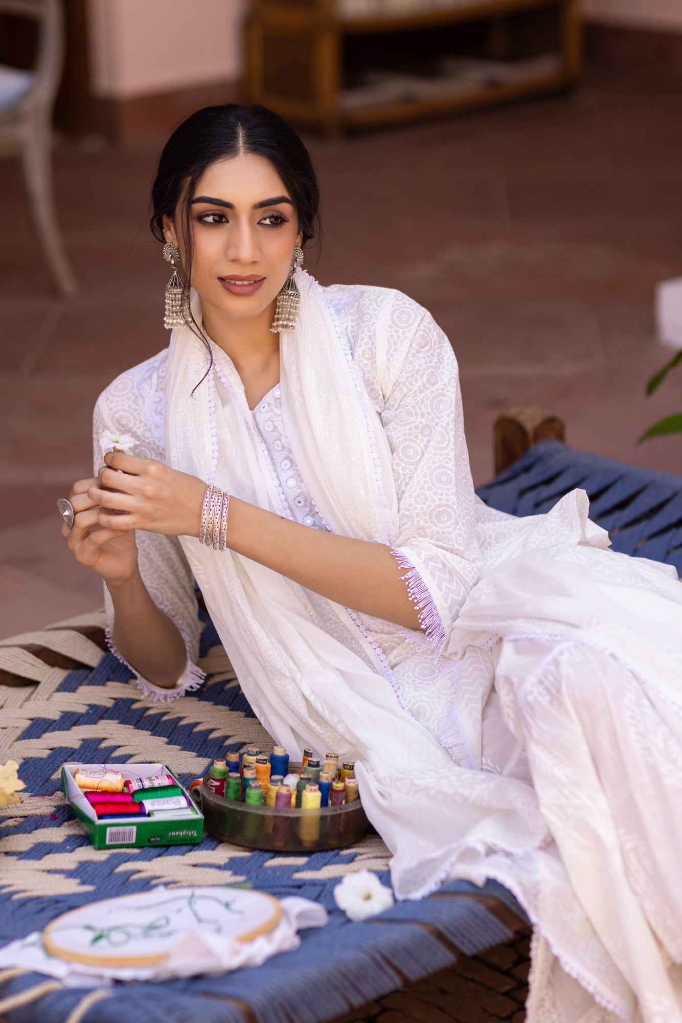 Off-white Cotton Cambric Khari Printed Sharara Set