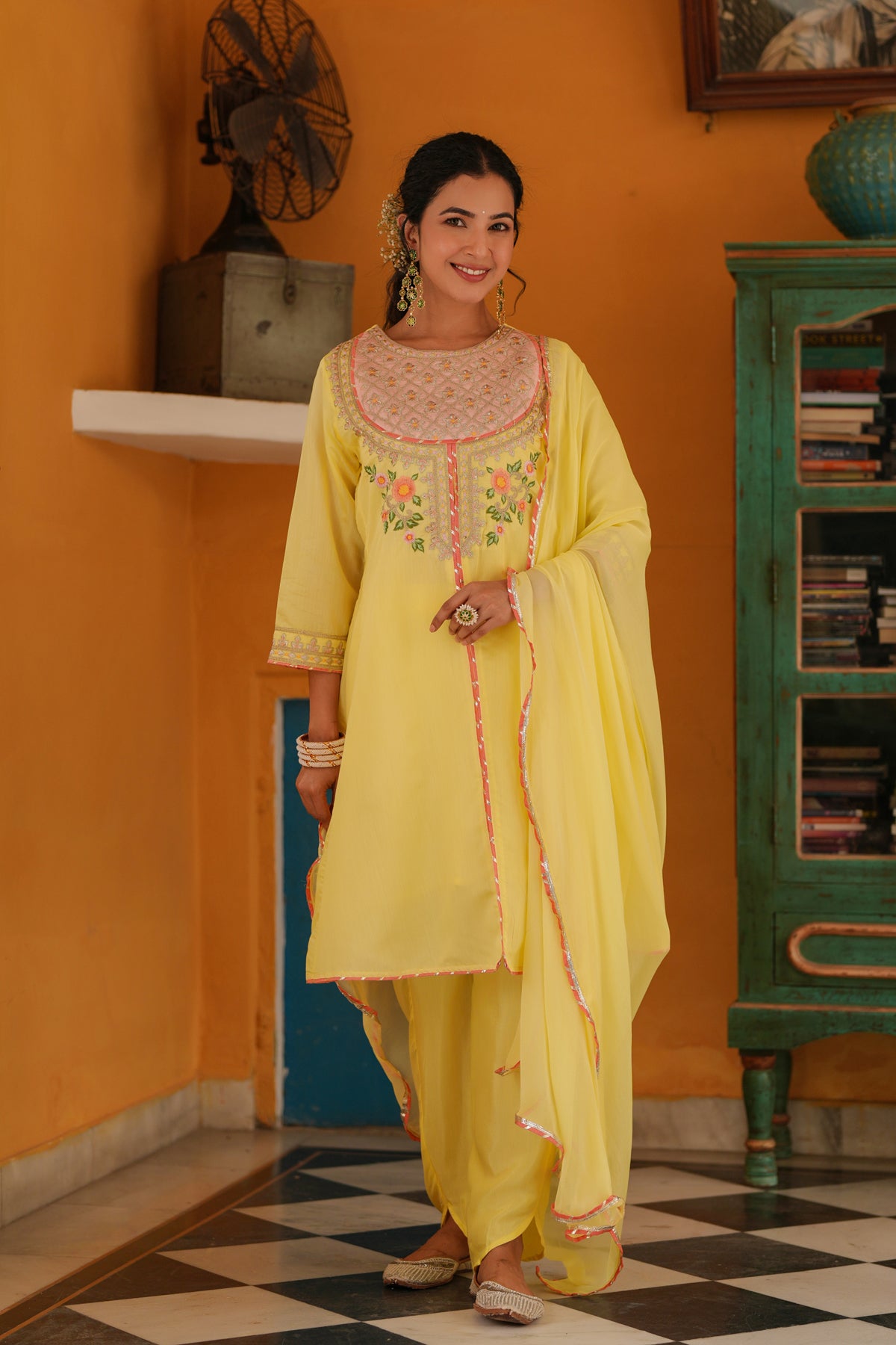 Yellow Chanderi Silk Zari Embroidered Anarkali Set