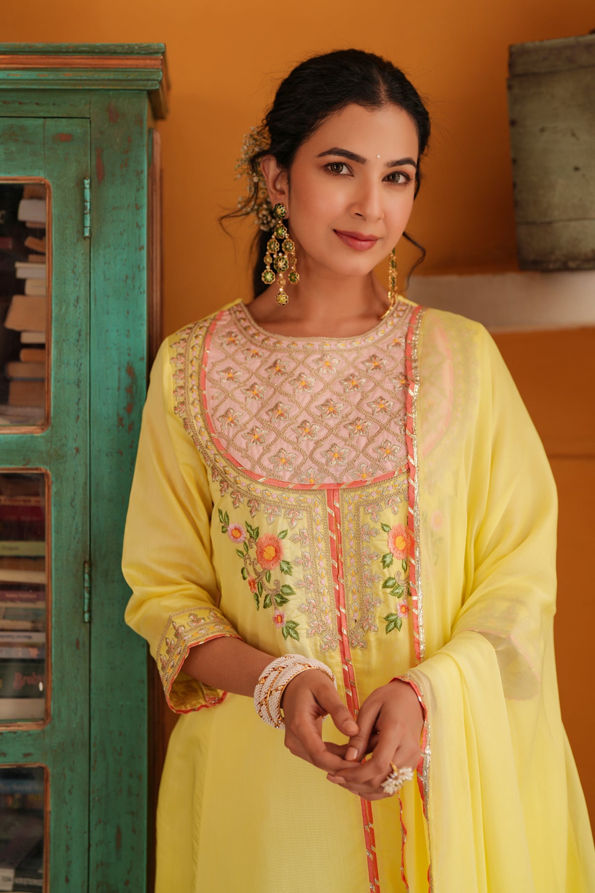Yellow Chanderi Silk Zari Embroidered Anarkali Set